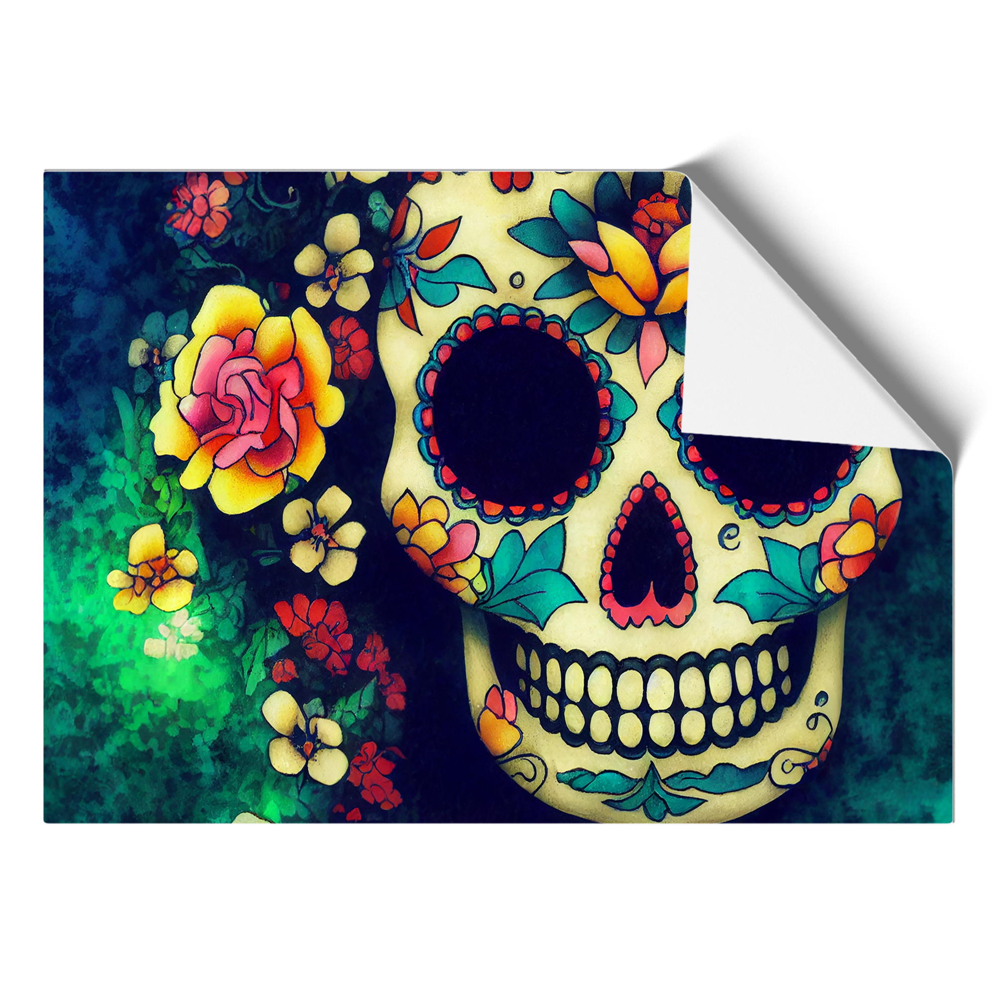Mystical Floral Sugar Skull Wall Art Print Framed Canvas Picture Poster