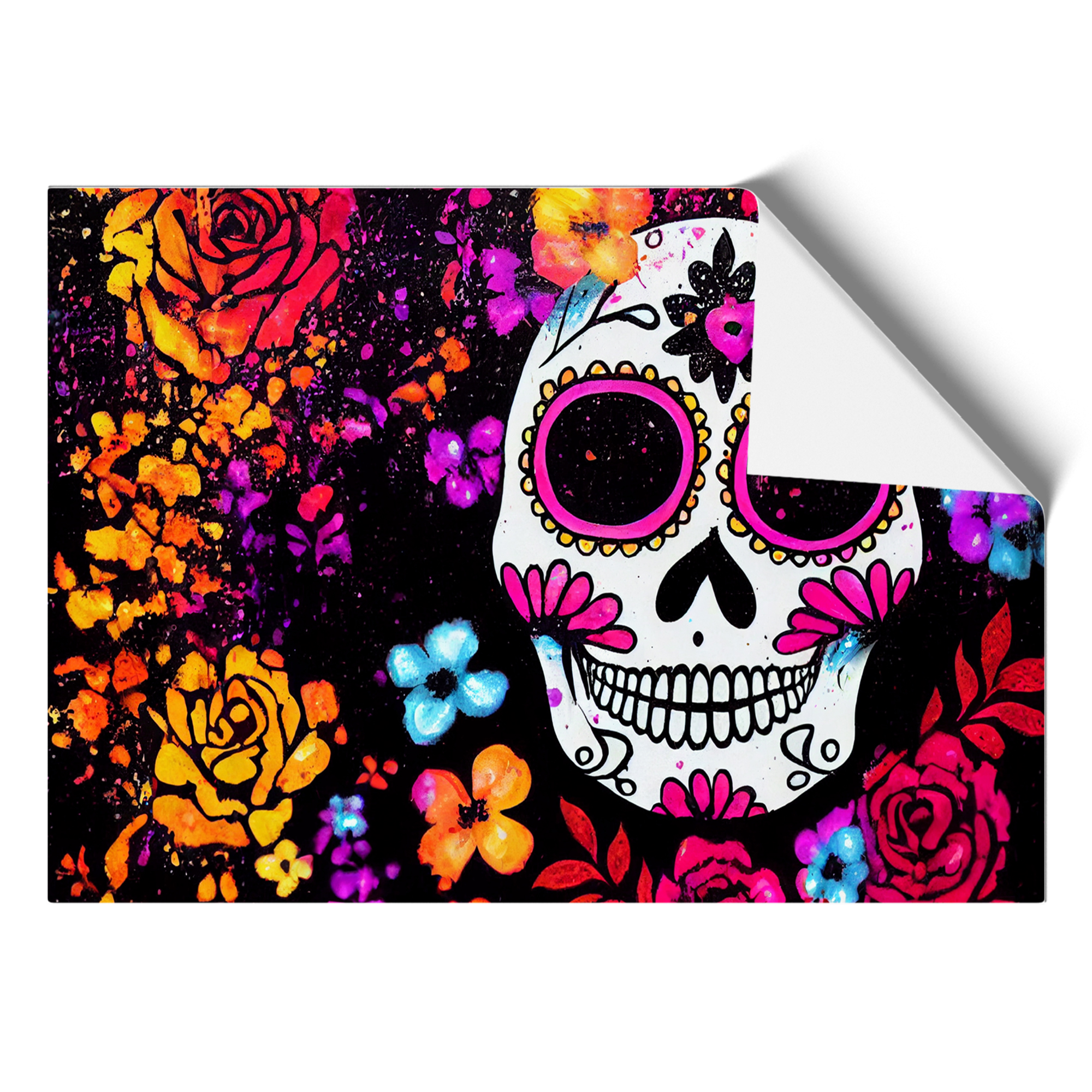 Positive Floral Sugar Skull Wall Art Print Framed Canvas Picture Poster