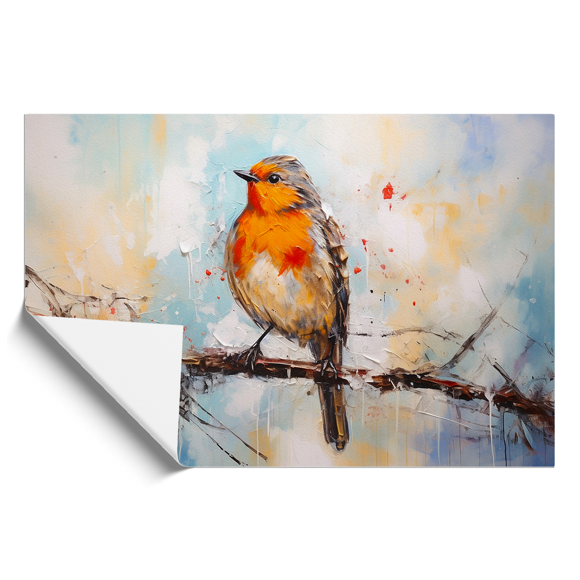 Robin Bird Abstract No.2 Framed Wall Art Poster Canvas Print Picture Painting - Picture 8 of 8