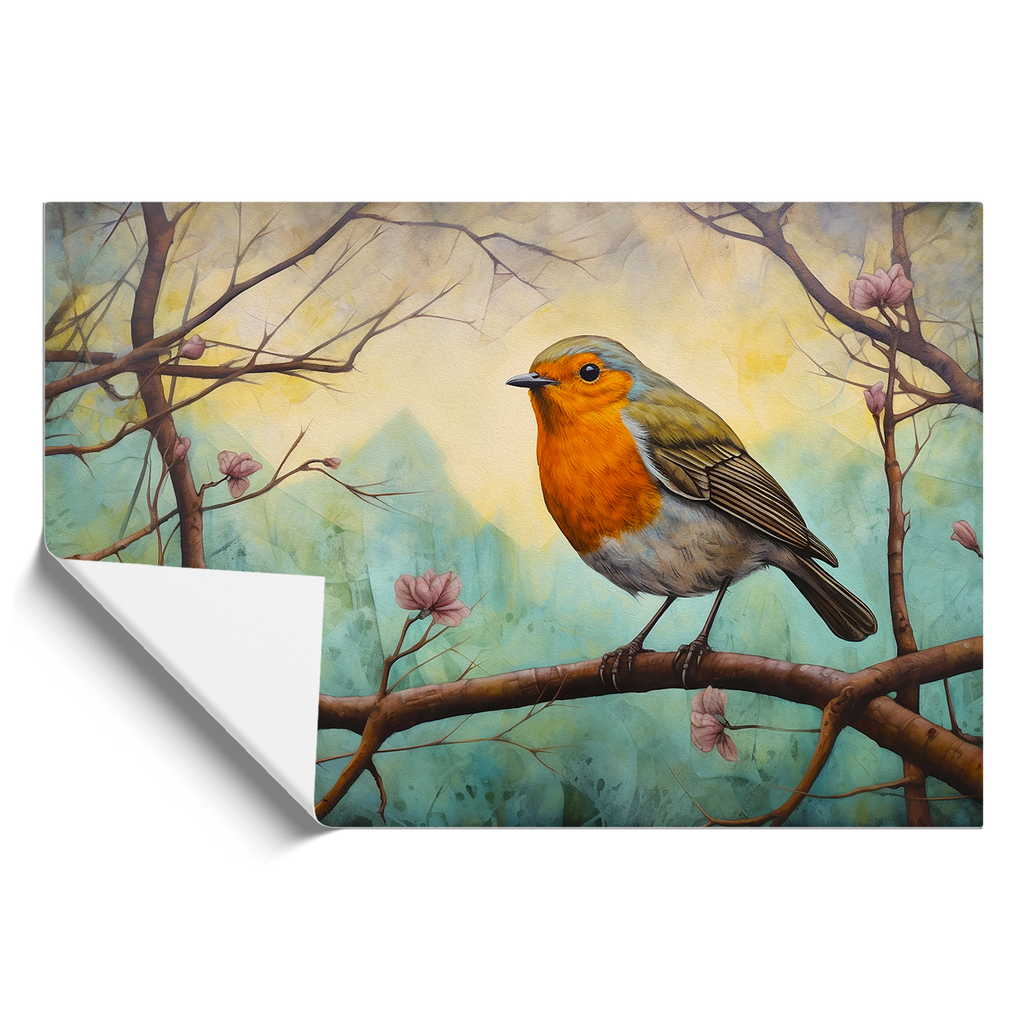 Robin Bird Colour Field Framed Wall Art Poster Canvas Print Picture Home - Picture 8 of 8