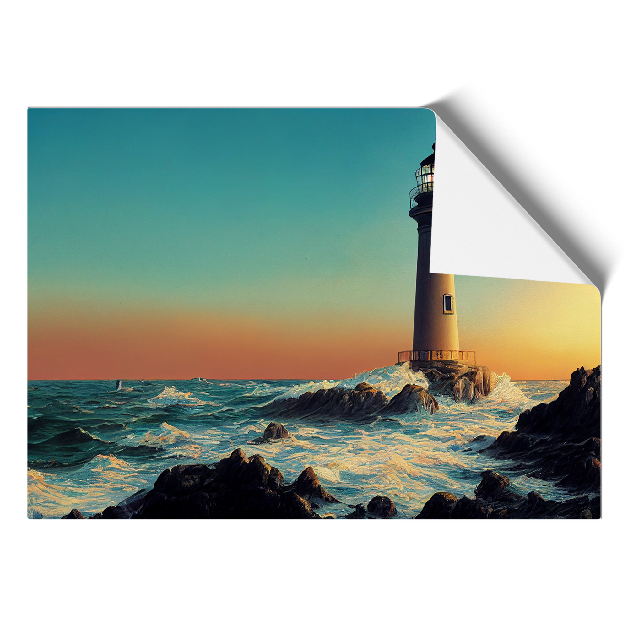 Sonnenaufgang und Leuchtturm gerahmte Leinwand Wandkunstdruck Poster Bild, Wohndeko - Bild 8 von 8