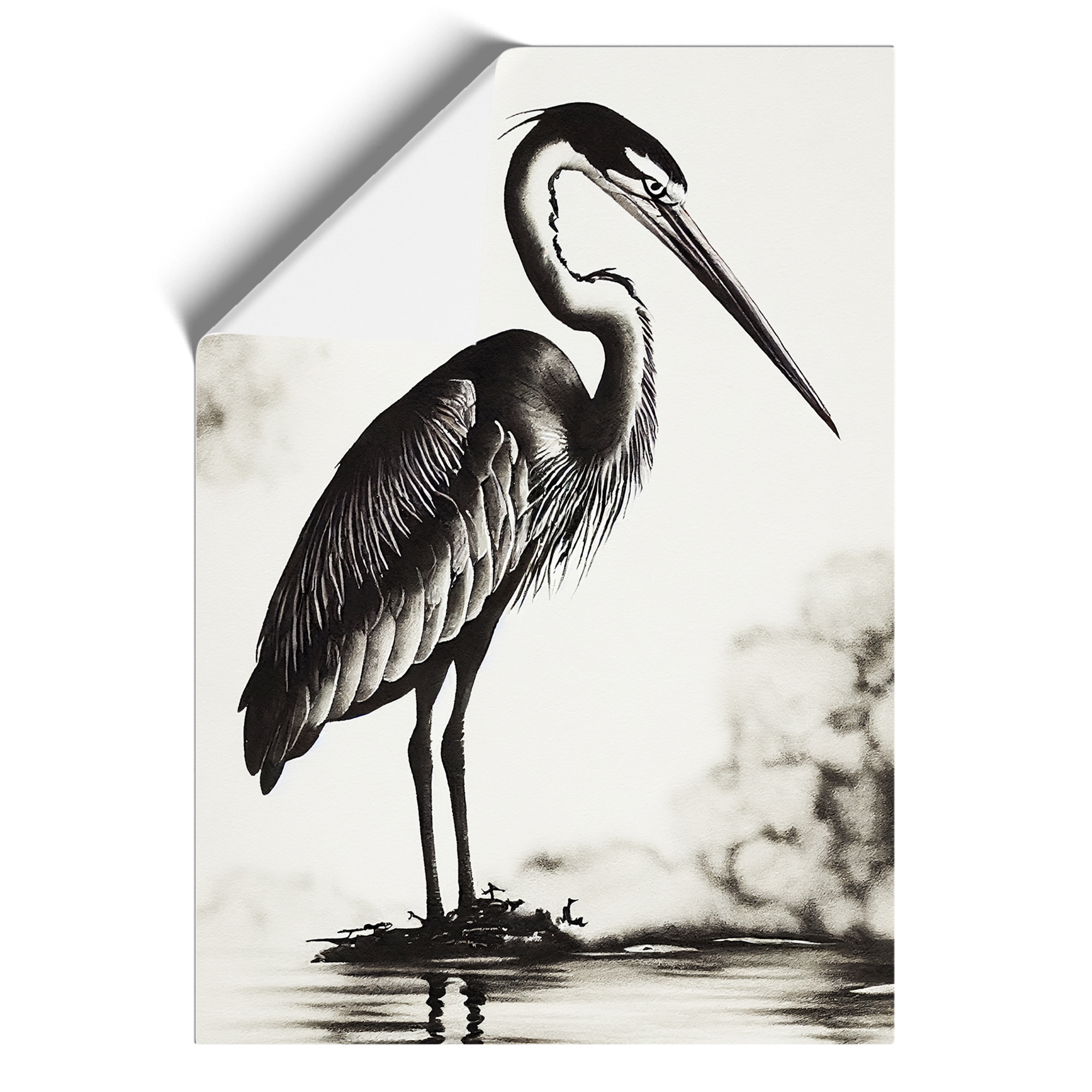 Heron Ink Wash Framed Canvas Wall Art Print Poster Picture, Home Decor - Picture 8 of 8