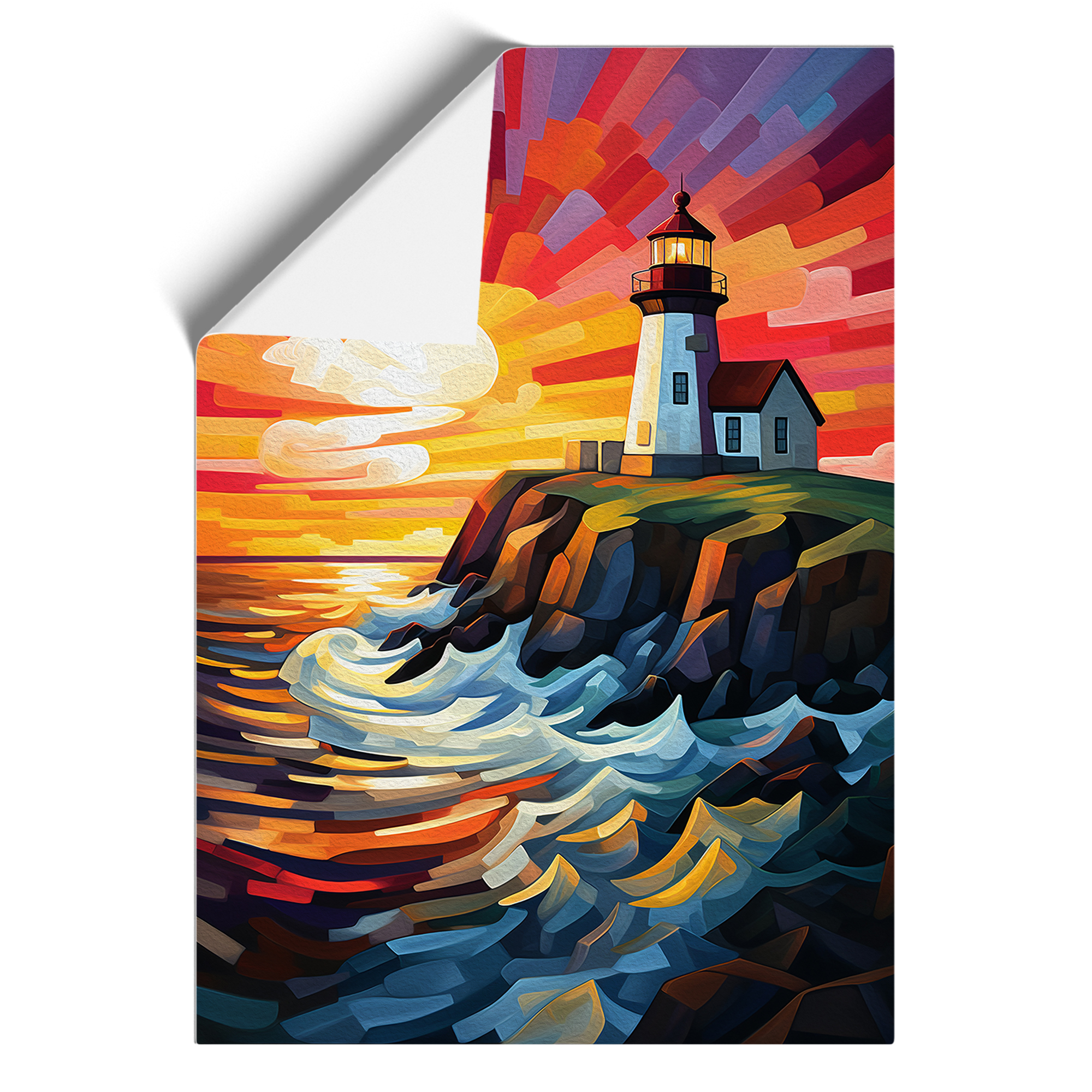 Leuchtturm Kubismus Wandbild Kunstdruck gerahmt Leinwand Bild Poster Deko Wohnzimmer - Bild 8 von 8