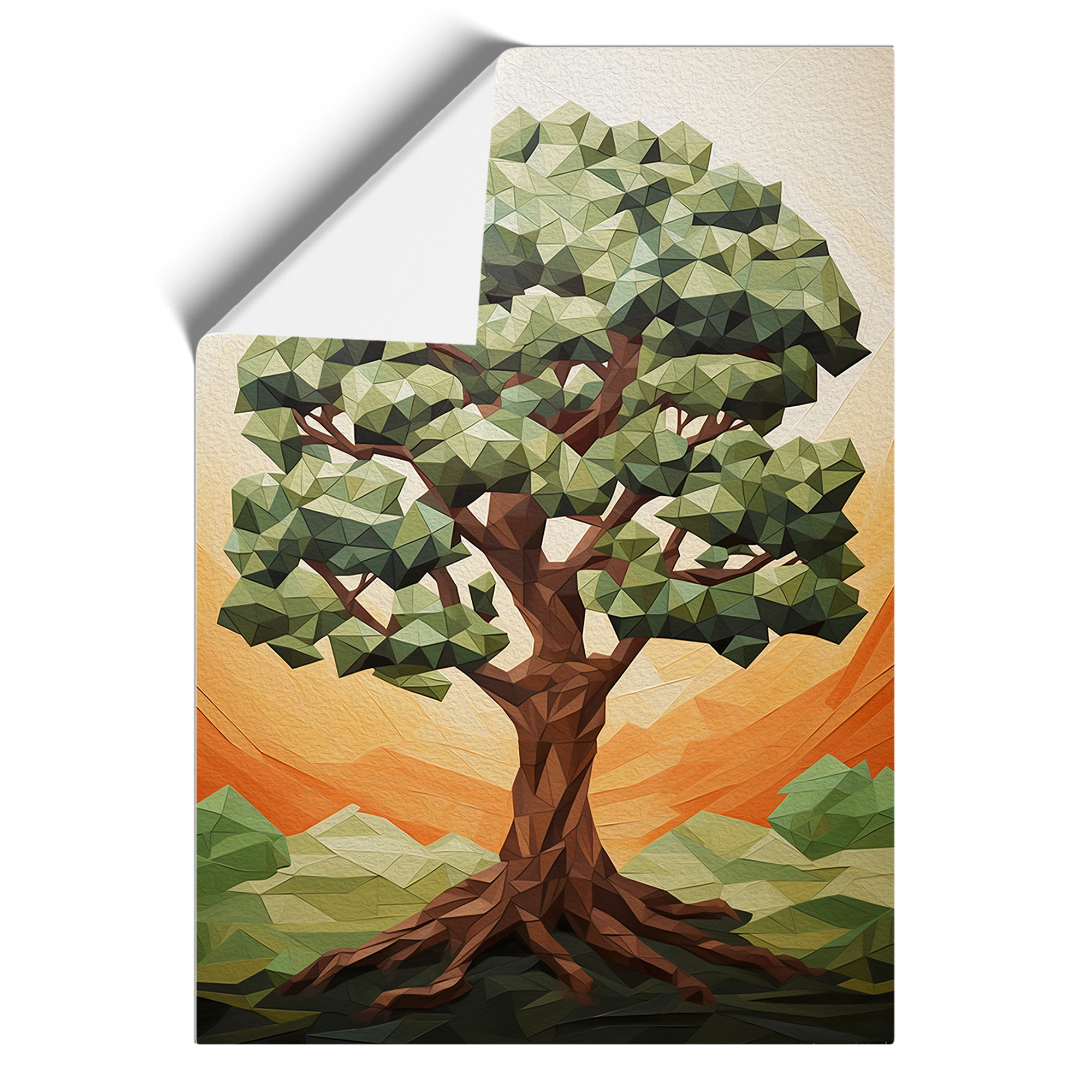 Oak Tree Geometric No.3 Framed Canvas Wall Art Print Poster Picture, Home Decor-image