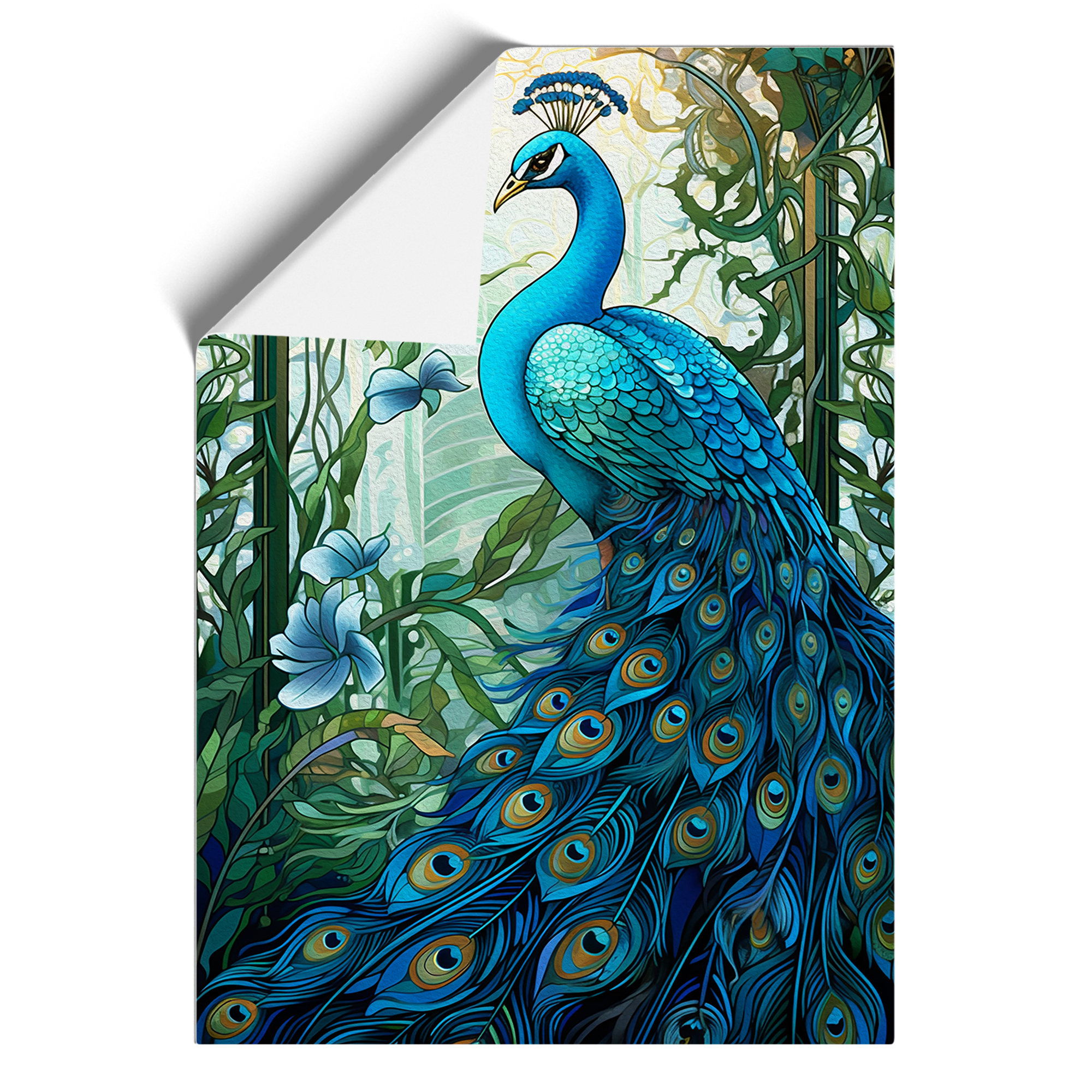 Peacock Nouveau No.2 Framed Canvas Wall Art Print Poster Picture, Home Decor-image