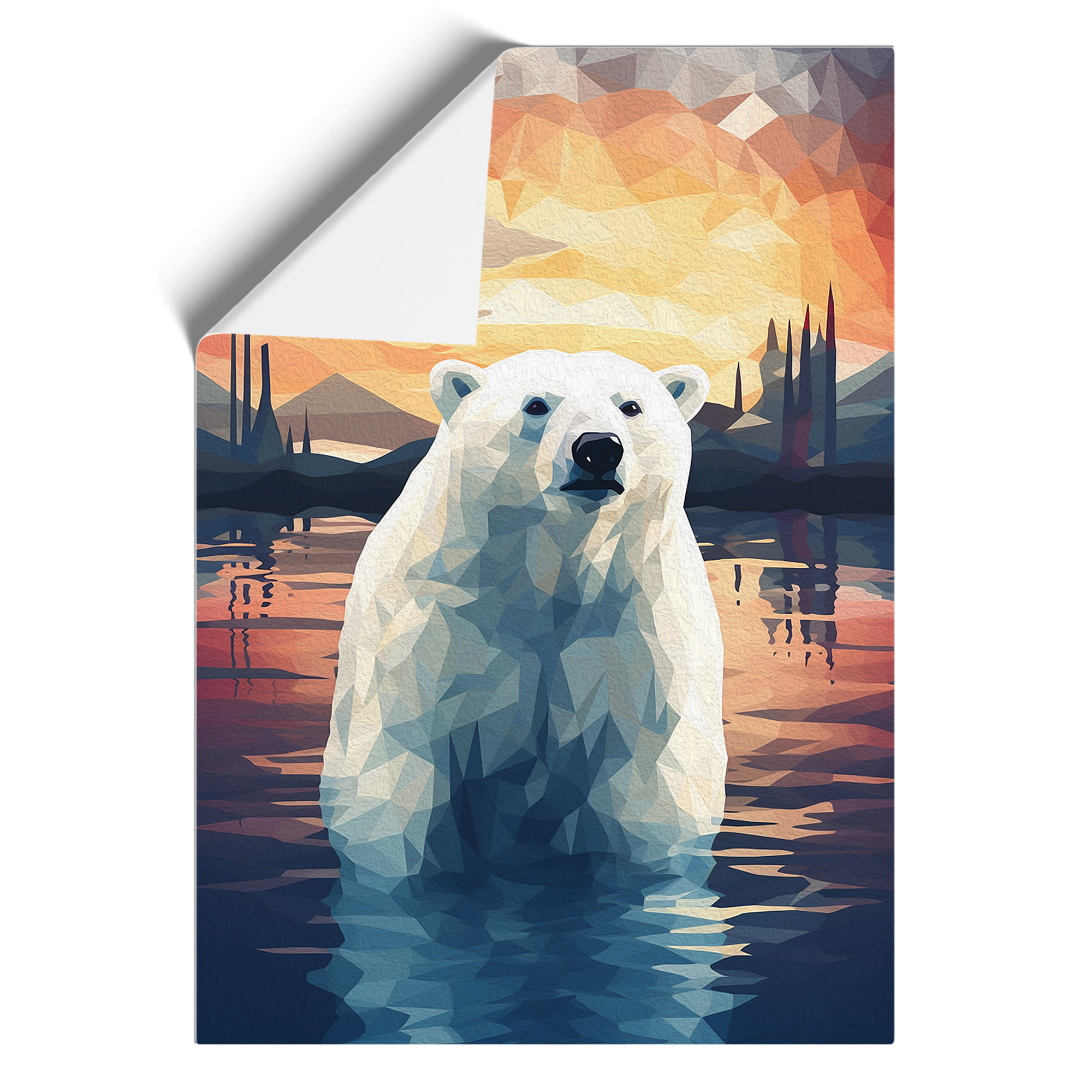 Polar Bear Geometric No 3 Framed Canvas Wall Art Print Poster Picture  -image