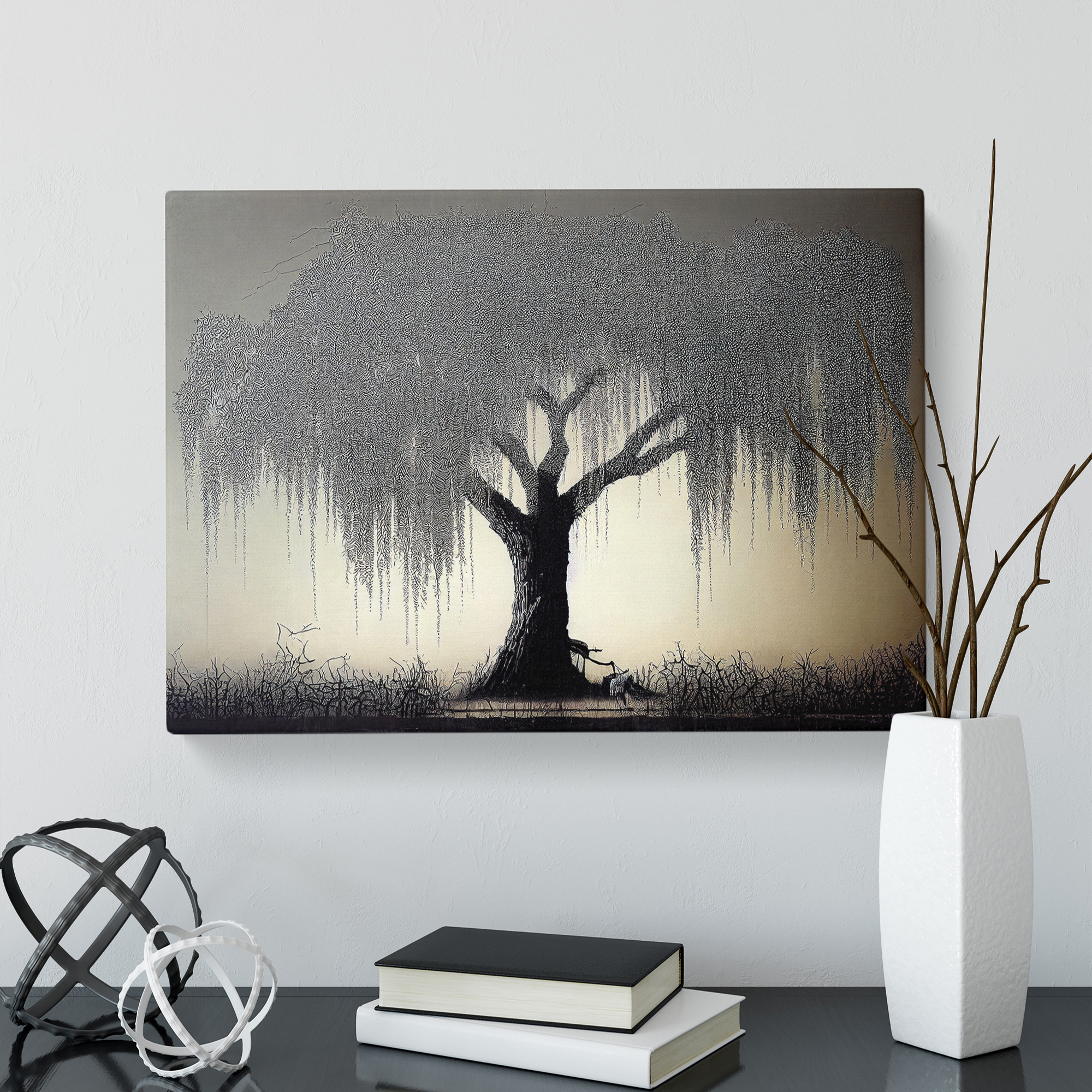 Supreme Weeping Willow Tree Canvas Wall Art Print Framed Picture