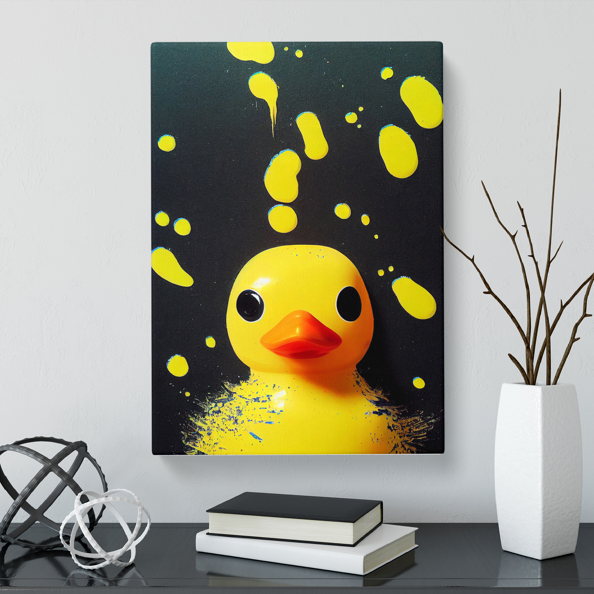 Rubber Duck Paint Splatter Canvas Wall Art Print Framed Picture