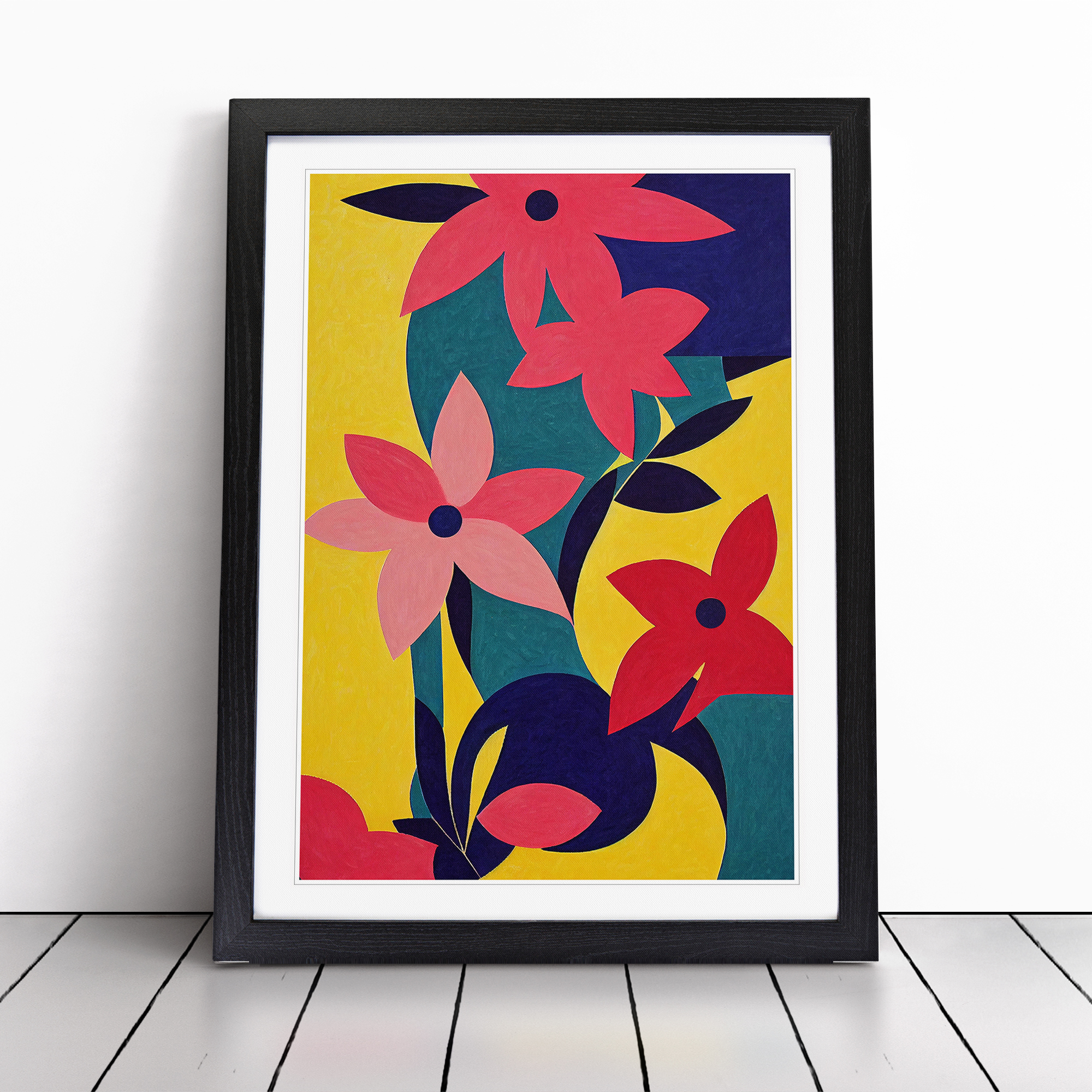 Abstract Flowers Art No.4 Wall Art Print Framed Canvas