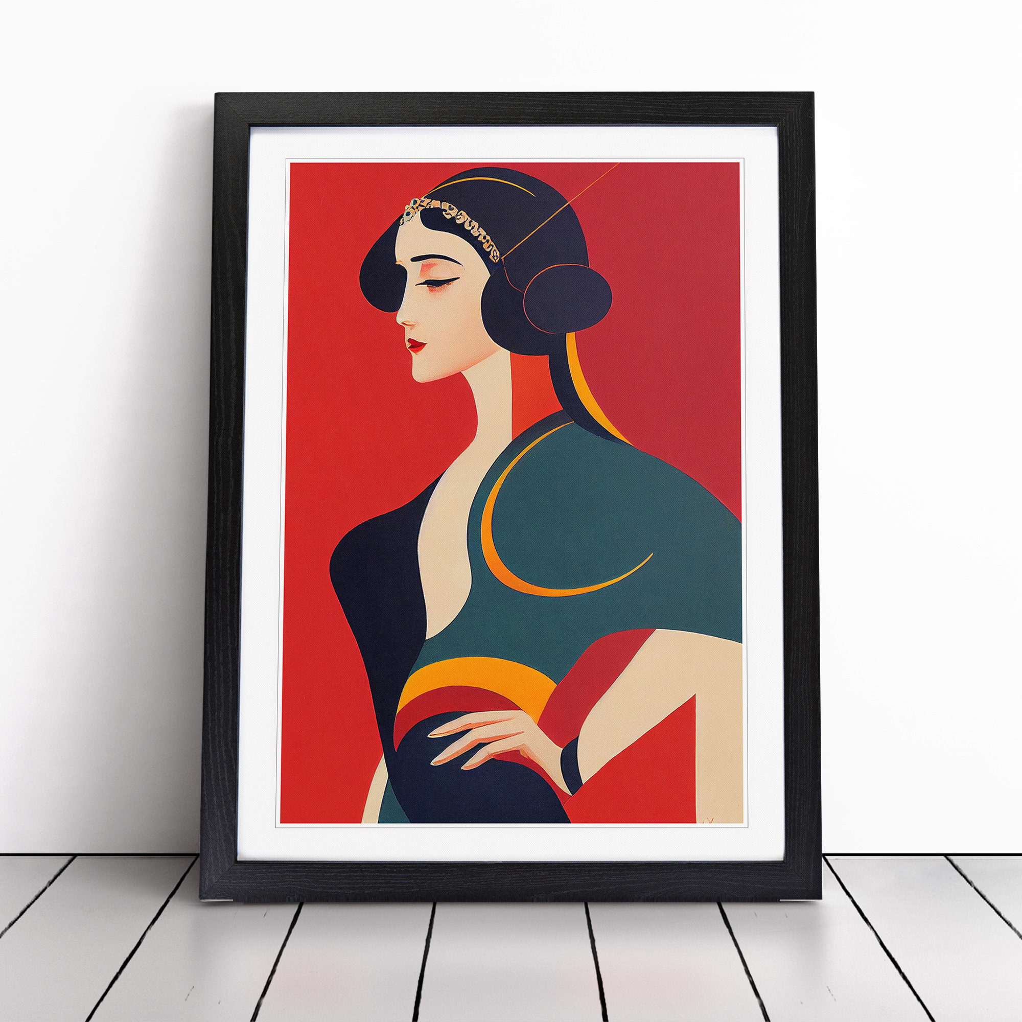 ART & DECORATION 号数4 Woman Art Deco Style No.4 Framed Wall Art Print Home Decor Ready