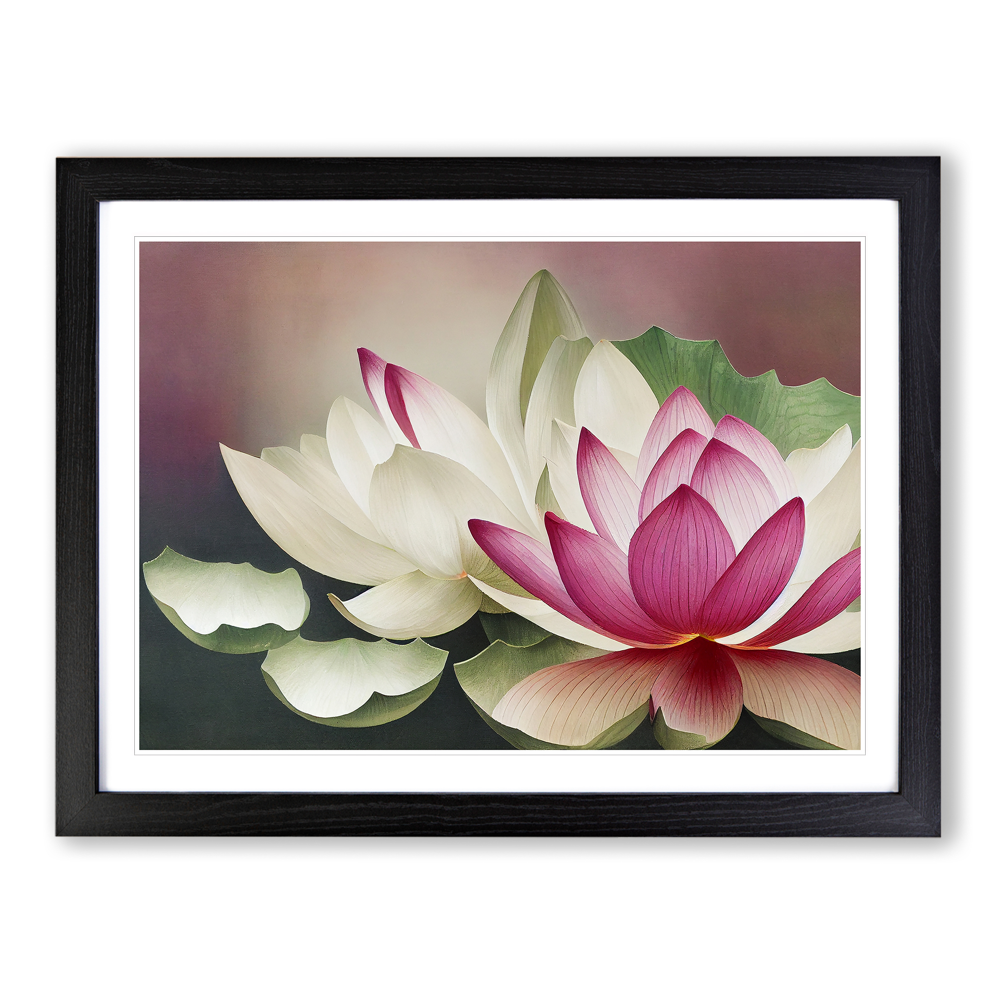Harmonious Lotus Flowers Wall Art Print Framed Canvas Picture Poster