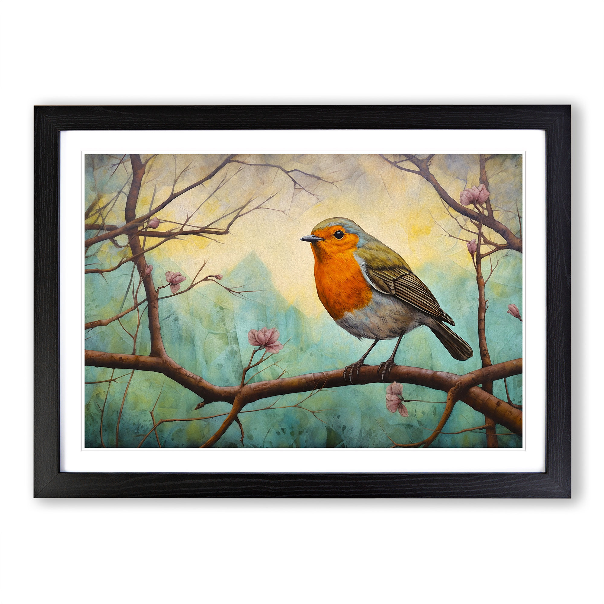 Robin Bird Colour Field Framed Wall Art Poster Canvas Print Picture Home - Picture 5 of 8