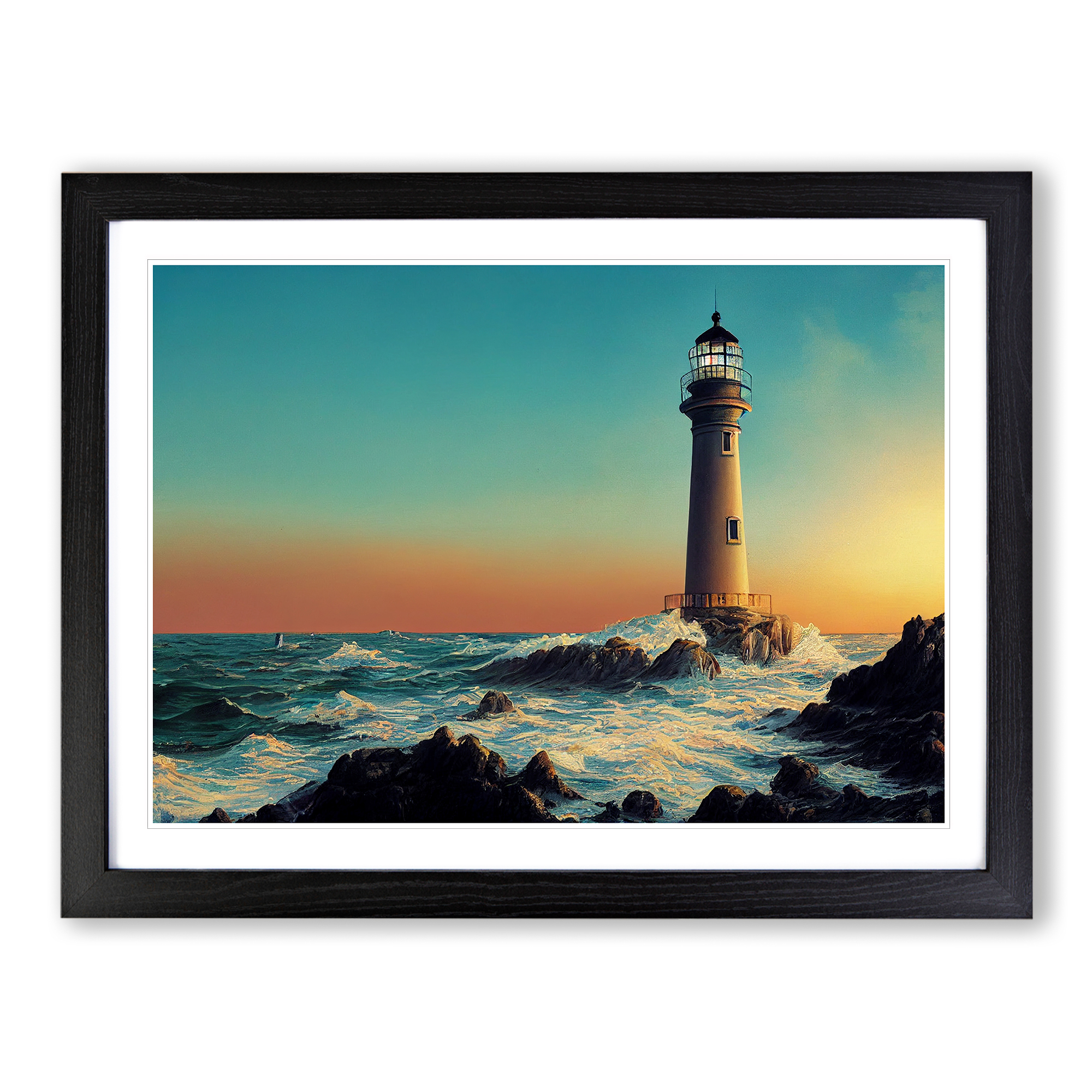 Sonnenaufgang und Leuchtturm gerahmte Leinwand Wandkunstdruck Poster Bild, Wohndeko - Bild 5 von 8