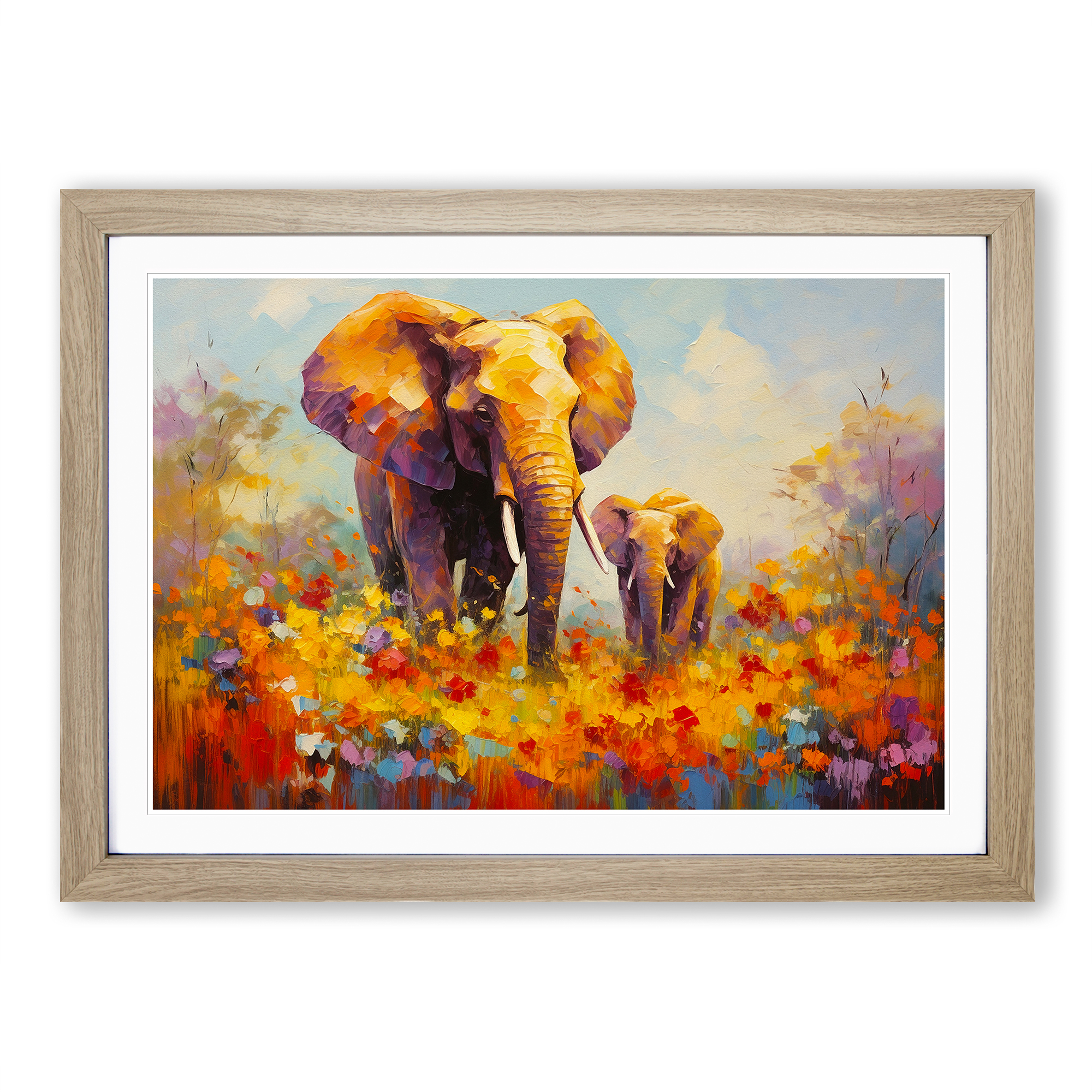 Elephant Impressionism Framed Wall Art Poster Canvas Print Picture Home Painting - Picture 7 of 9