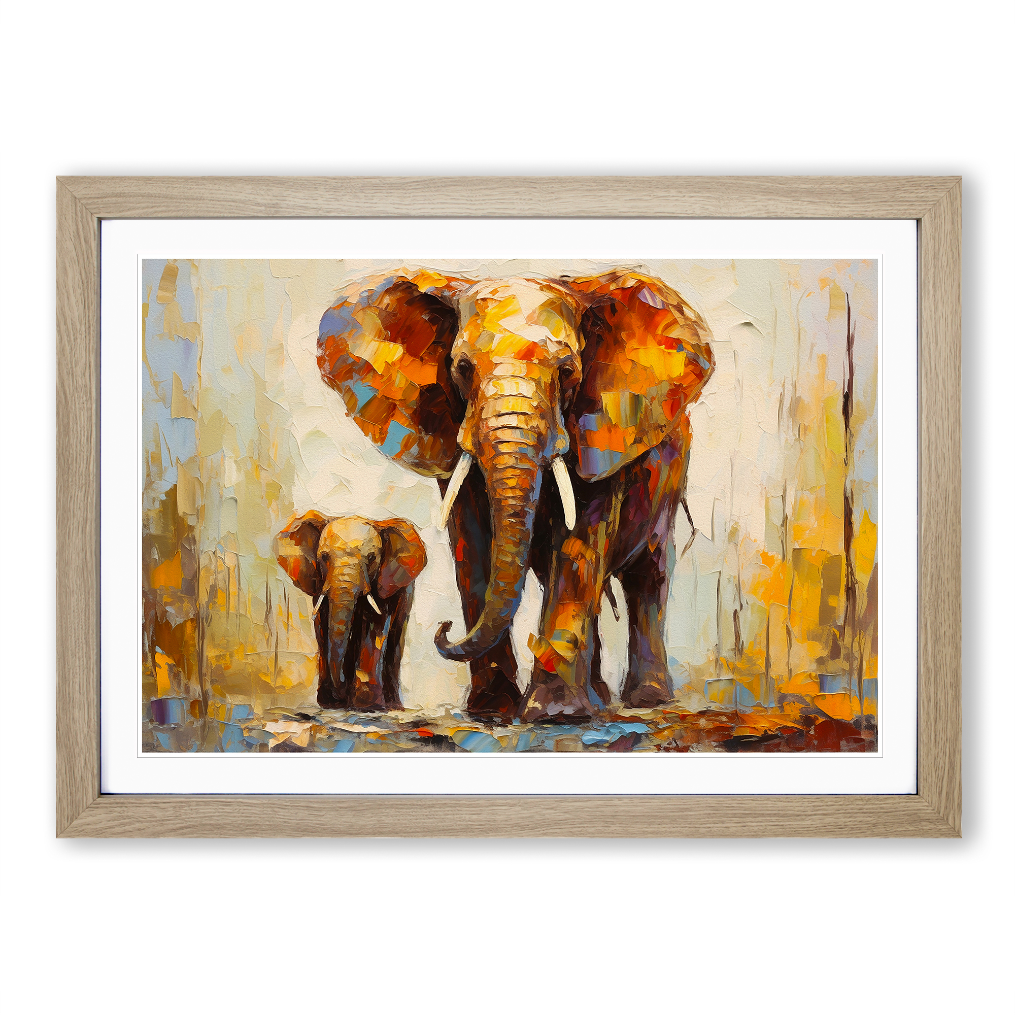 Elephant Palette Knife Framed Wall Art Poster Canvas Print Picture Home Painting - Picture 7 of 9