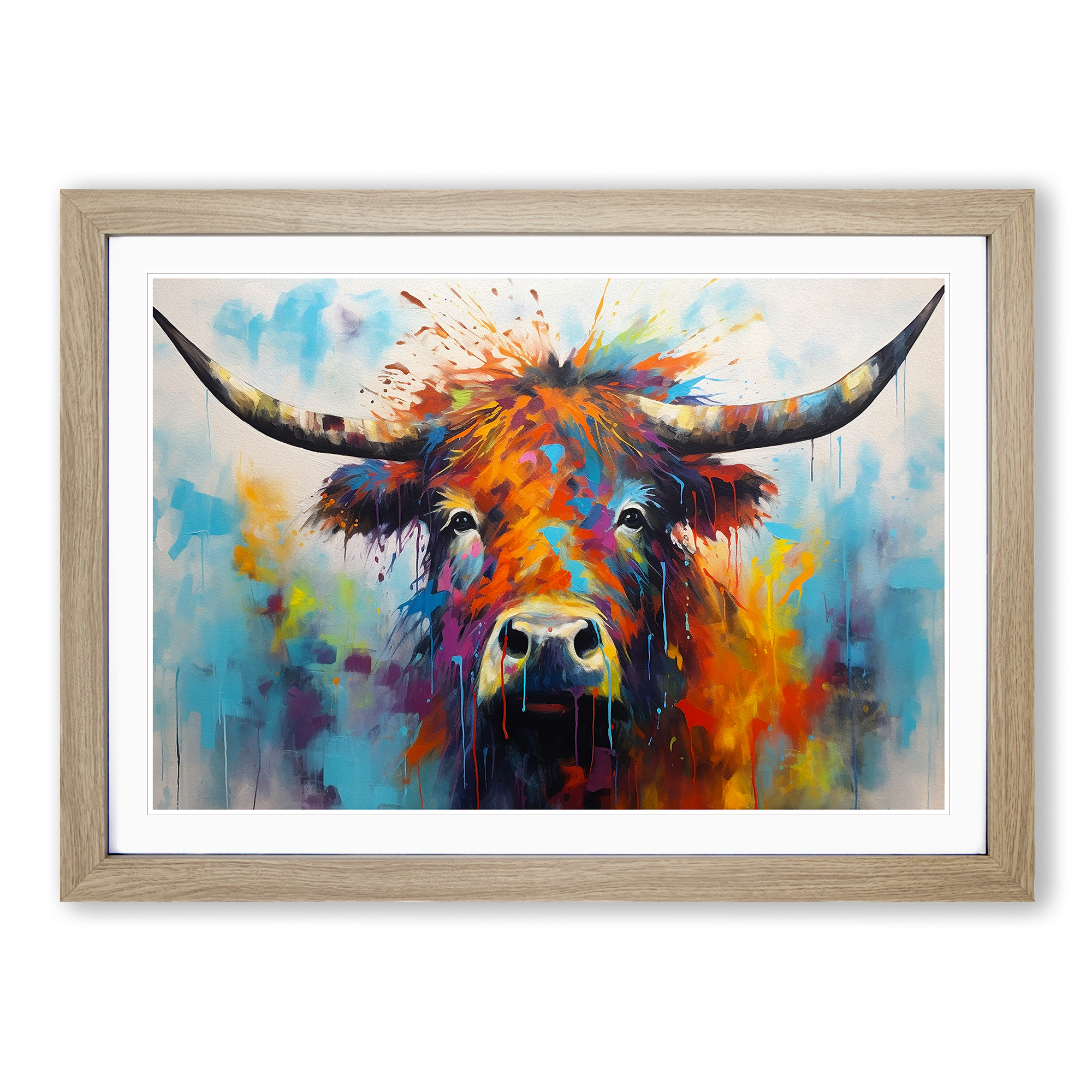 Highland Cow Abstract Framed Canvas Wall Art Print Poster Picture, Home ...