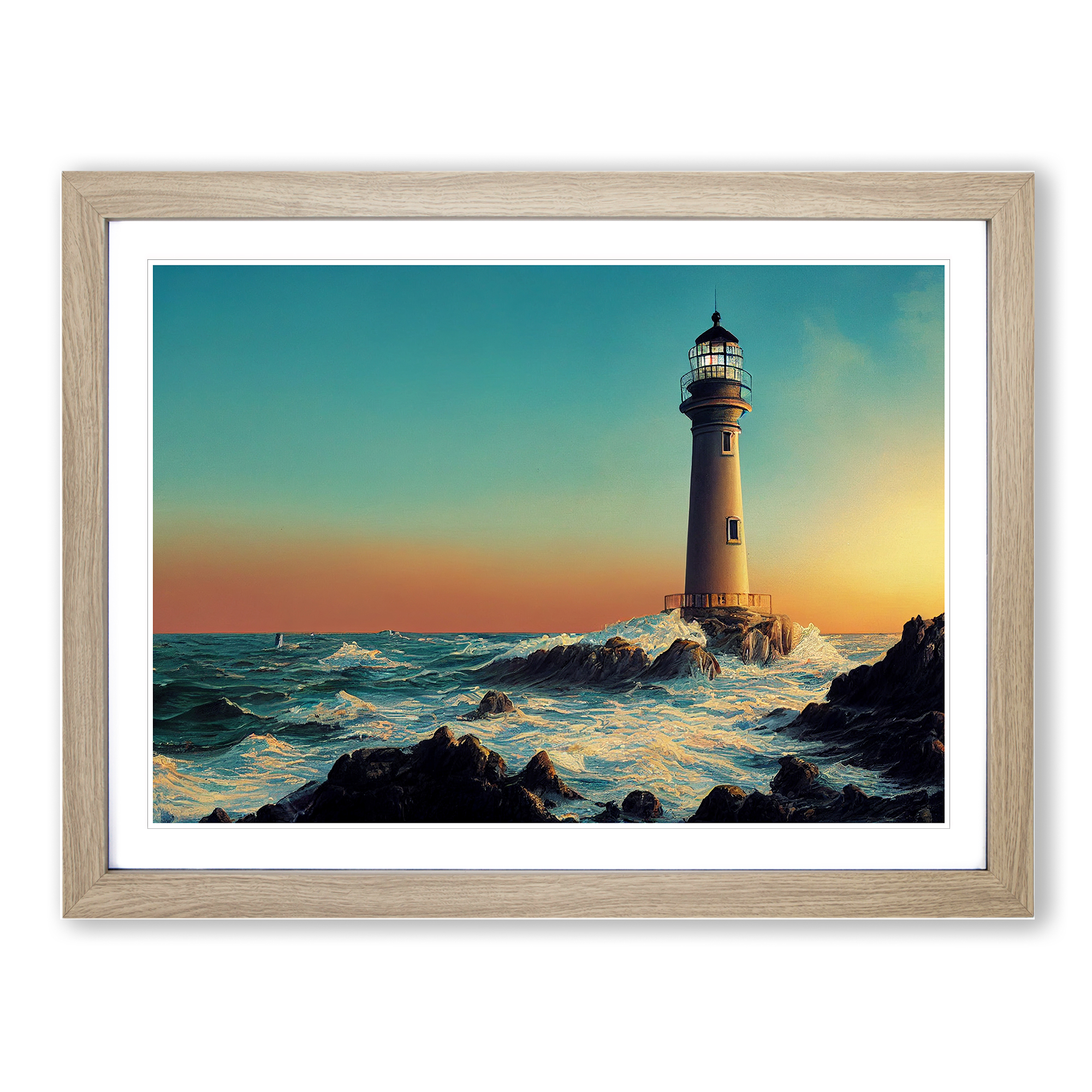 Sonnenaufgang und Leuchtturm gerahmte Leinwand Wandkunstdruck Poster Bild, Wohndeko - Bild 6 von 8