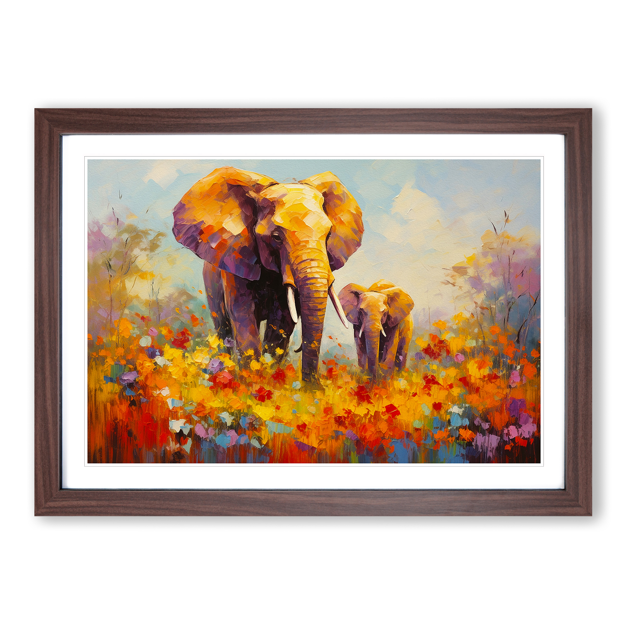 Elephant Impressionism Framed Wall Art Poster Canvas Print Picture Home Painting - Picture 8 of 9