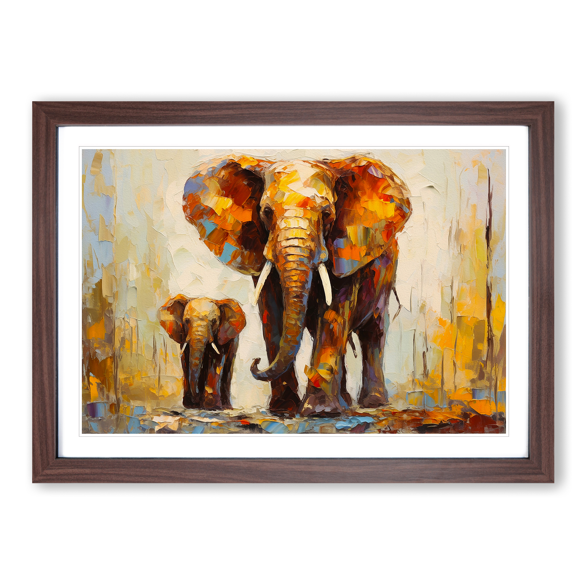 Elephant Palette Knife Framed Wall Art Poster Canvas Print Picture Home Painting - Picture 8 of 9