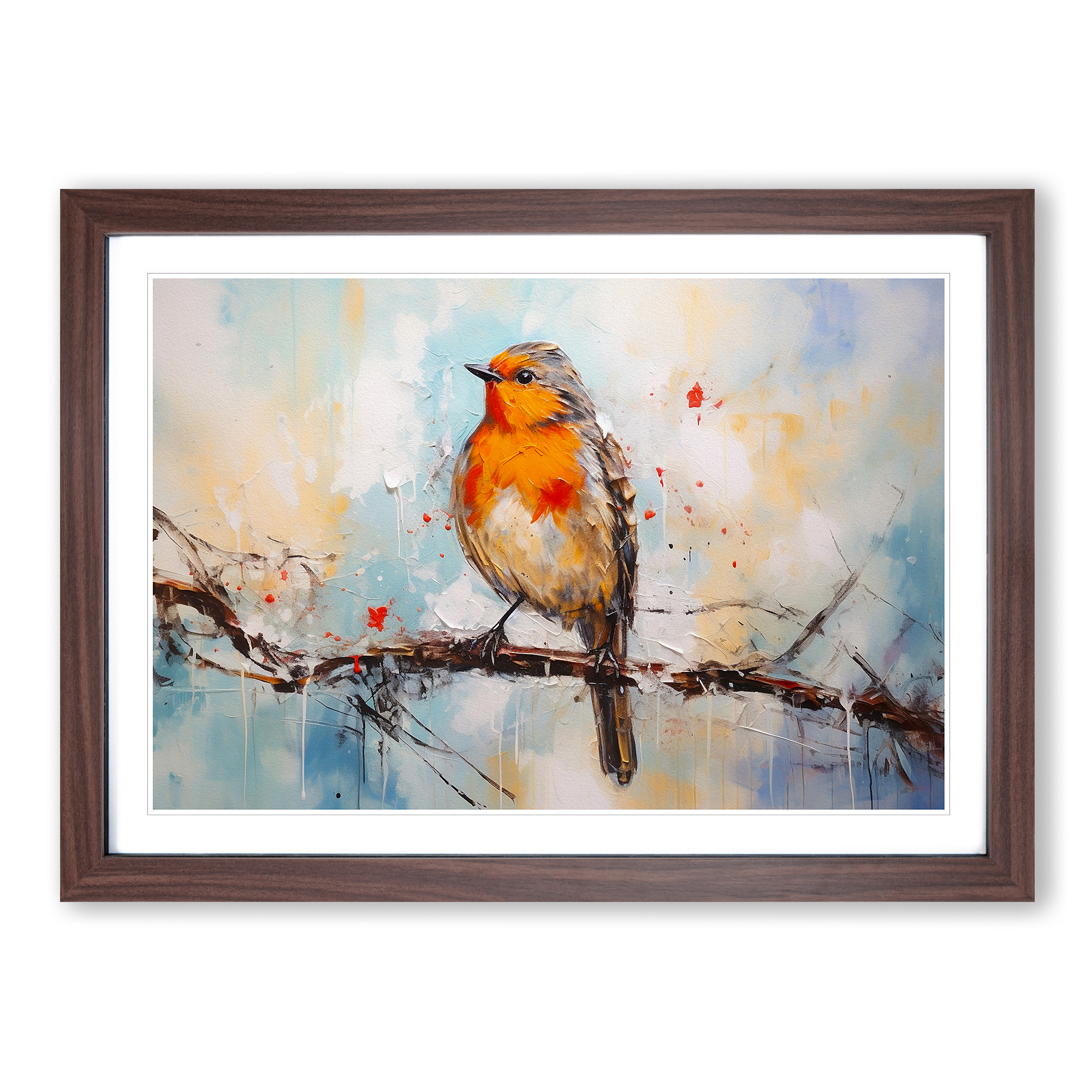 Robin Bird Abstract No.2 Framed Wall Art Poster Canvas Print Picture Painting - Picture 7 of 8
