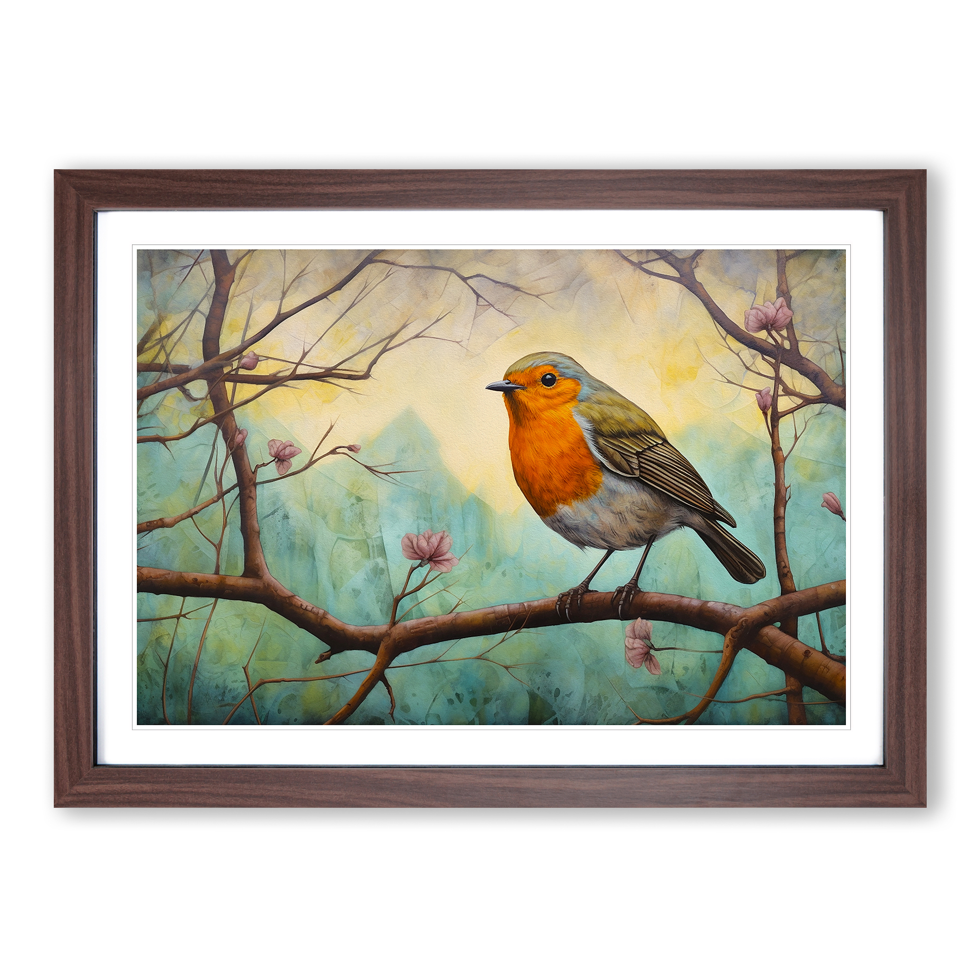 Robin Bird Colour Field Framed Wall Art Poster Canvas Print Picture Home - Picture 7 of 8