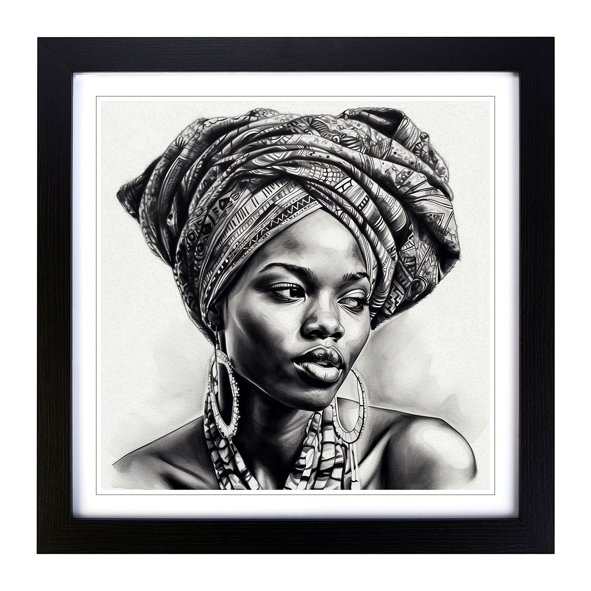 African Woman Drawing Framed Canvas Wall Art Print Poster Picture, Home ...