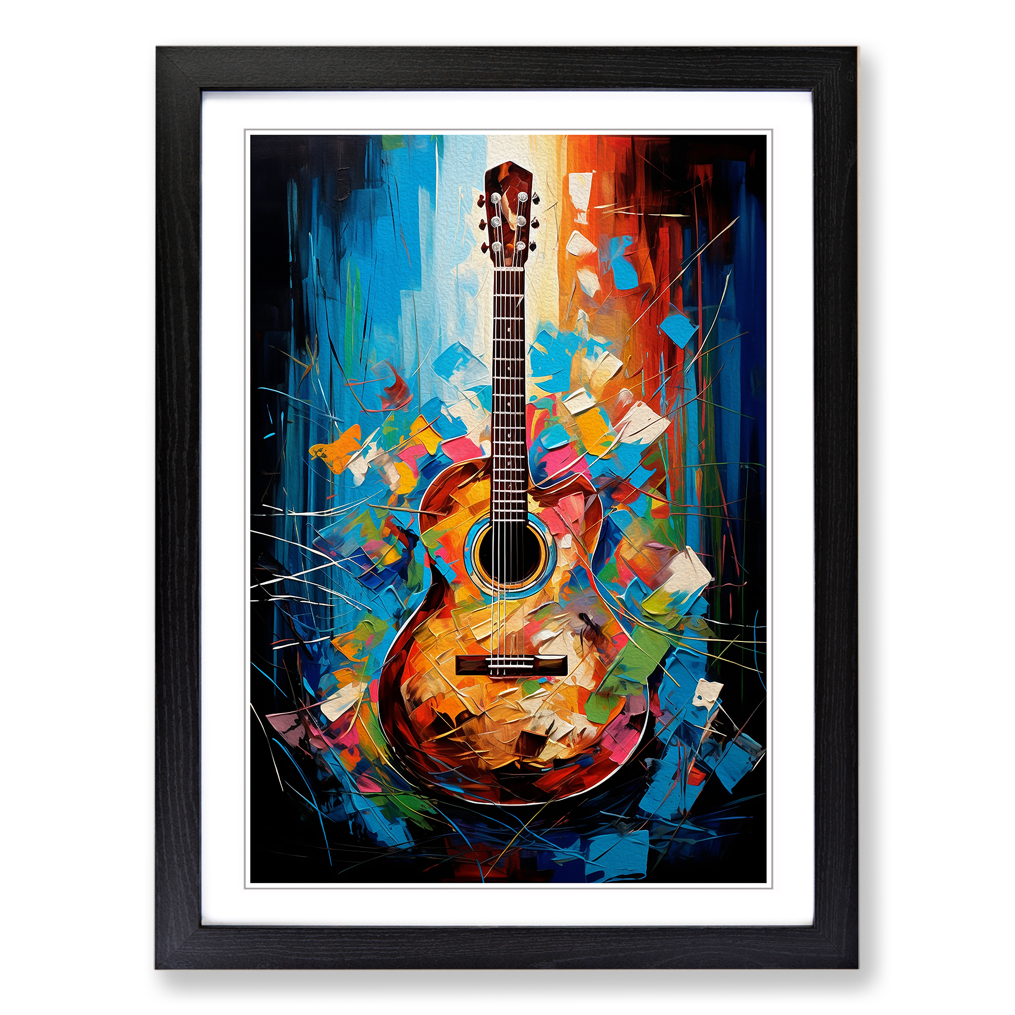 Acoustic Guitar Modern No.2 Framed Wall Art Canvas Print Home