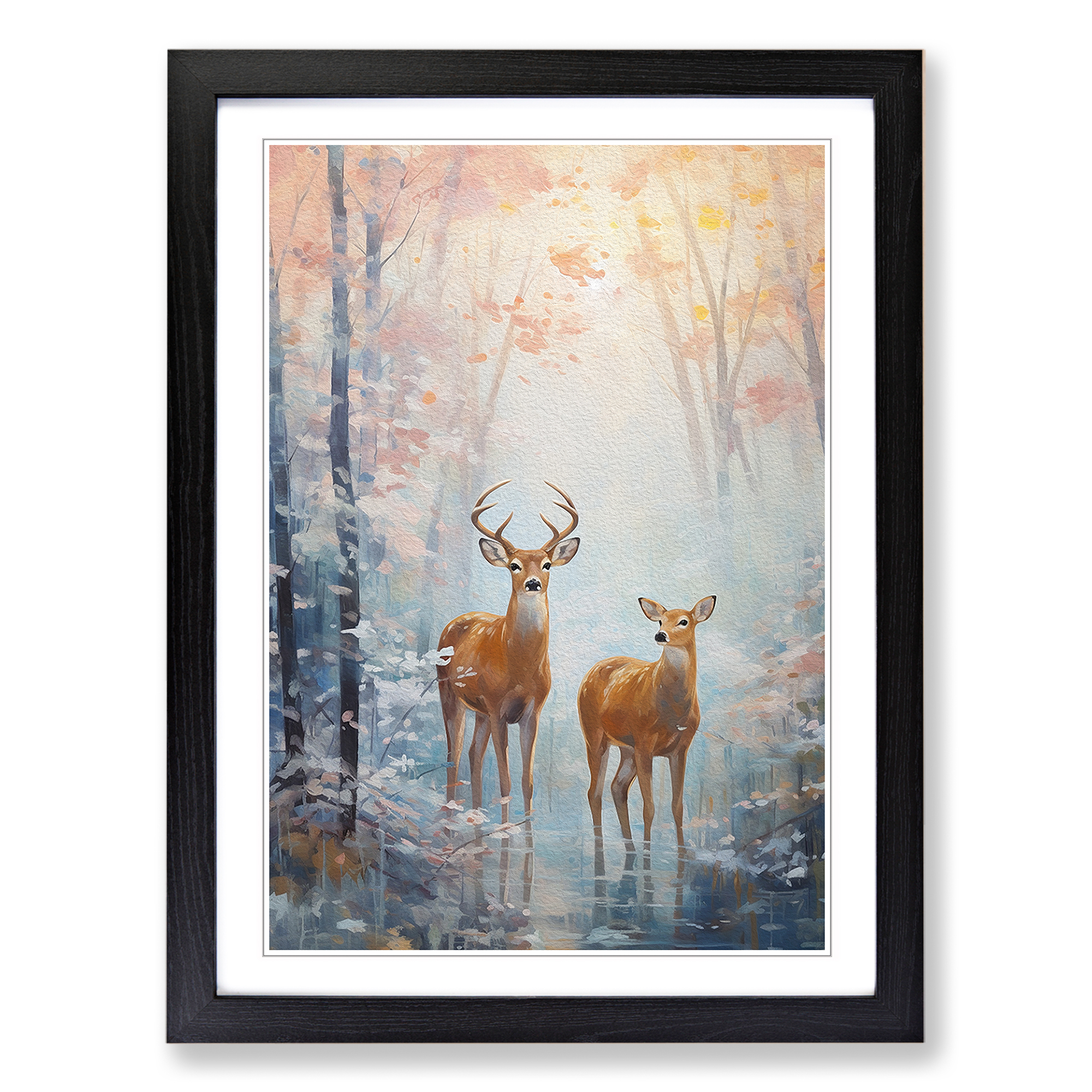 Deer Impressionism No.2 Framed Canvas Wall Art Print Poster Picture, Home Decor - Picture 5 of 8