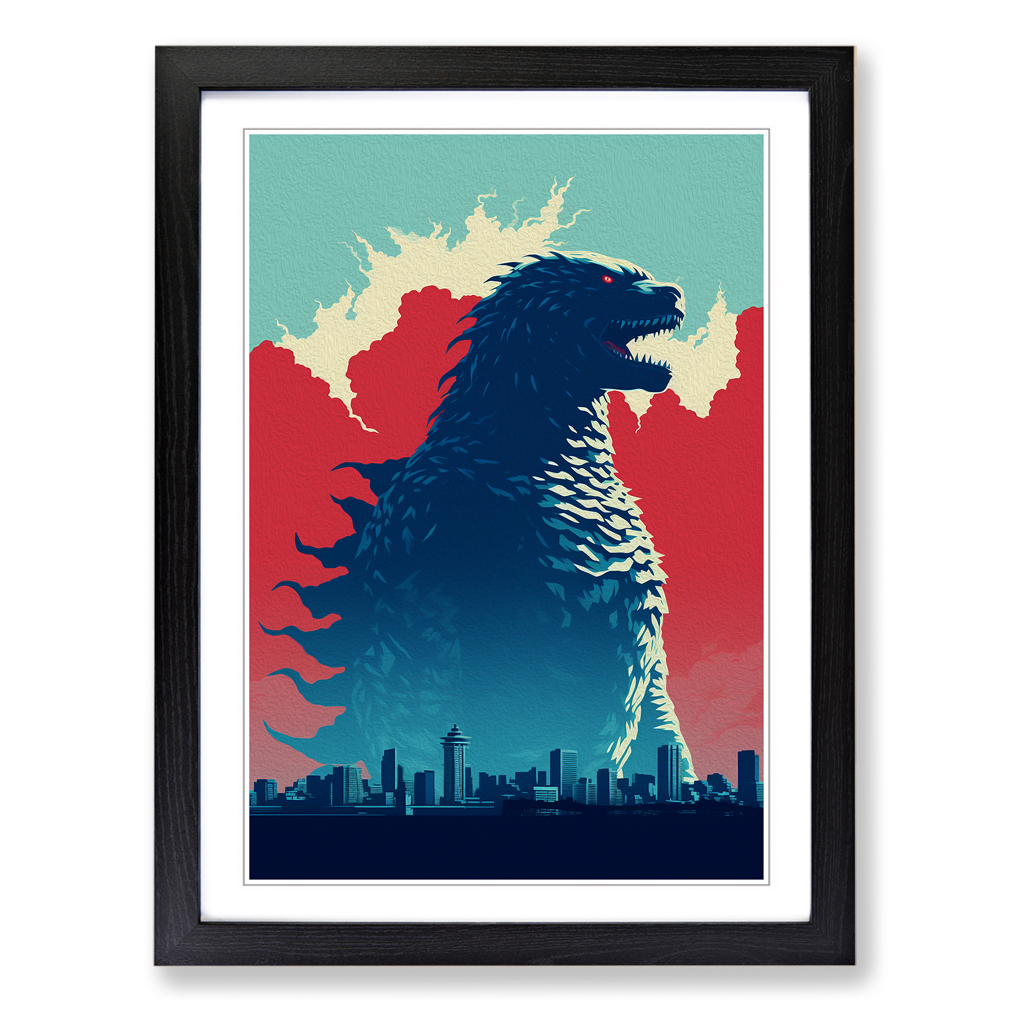 Godzilla Minimalism Wall Art Print Framed Canvas Picture Poster Decor ...