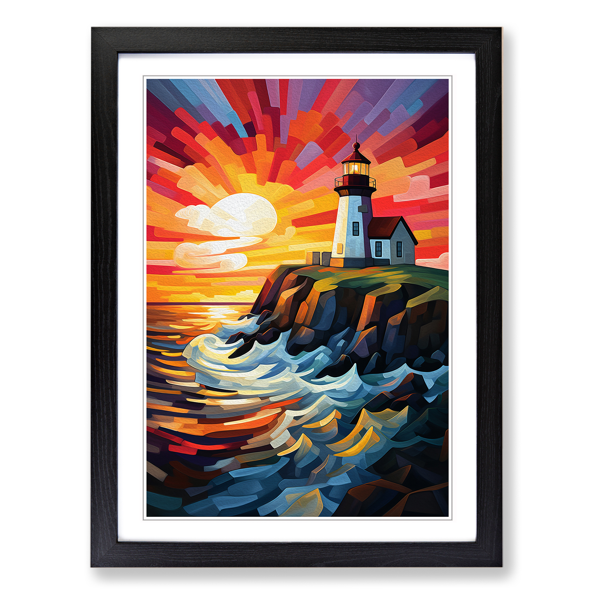 Leuchtturm Kubismus Wandbild Kunstdruck gerahmt Leinwand Bild Poster Deko Wohnzimmer - Bild 5 von 8