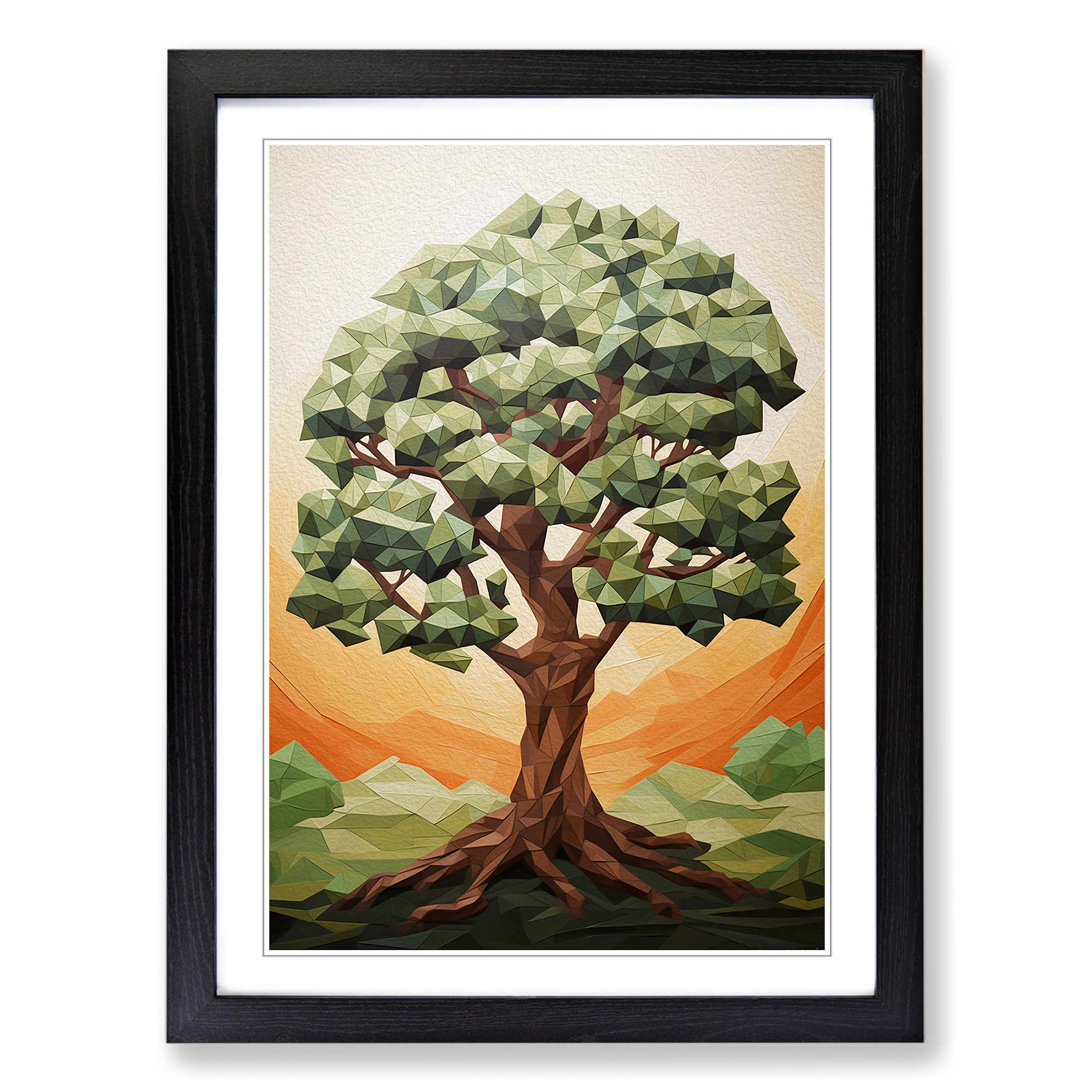 Oak Tree Geometric No.3 Framed Canvas Wall Art Print Poster Picture, Home Decor-image