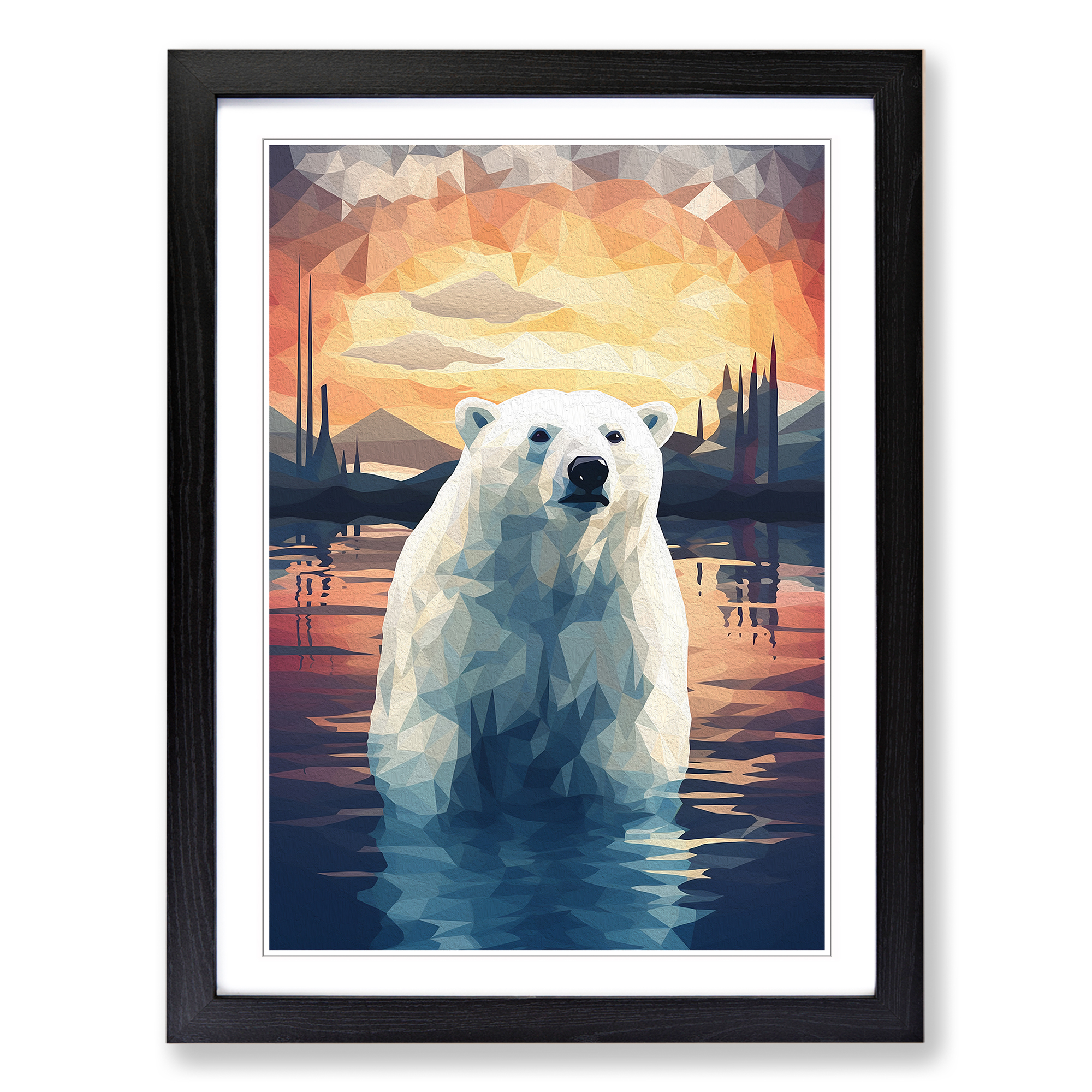 Polar Bear Geometric No 3 Framed Canvas Wall Art Print Poster Picture  -image
