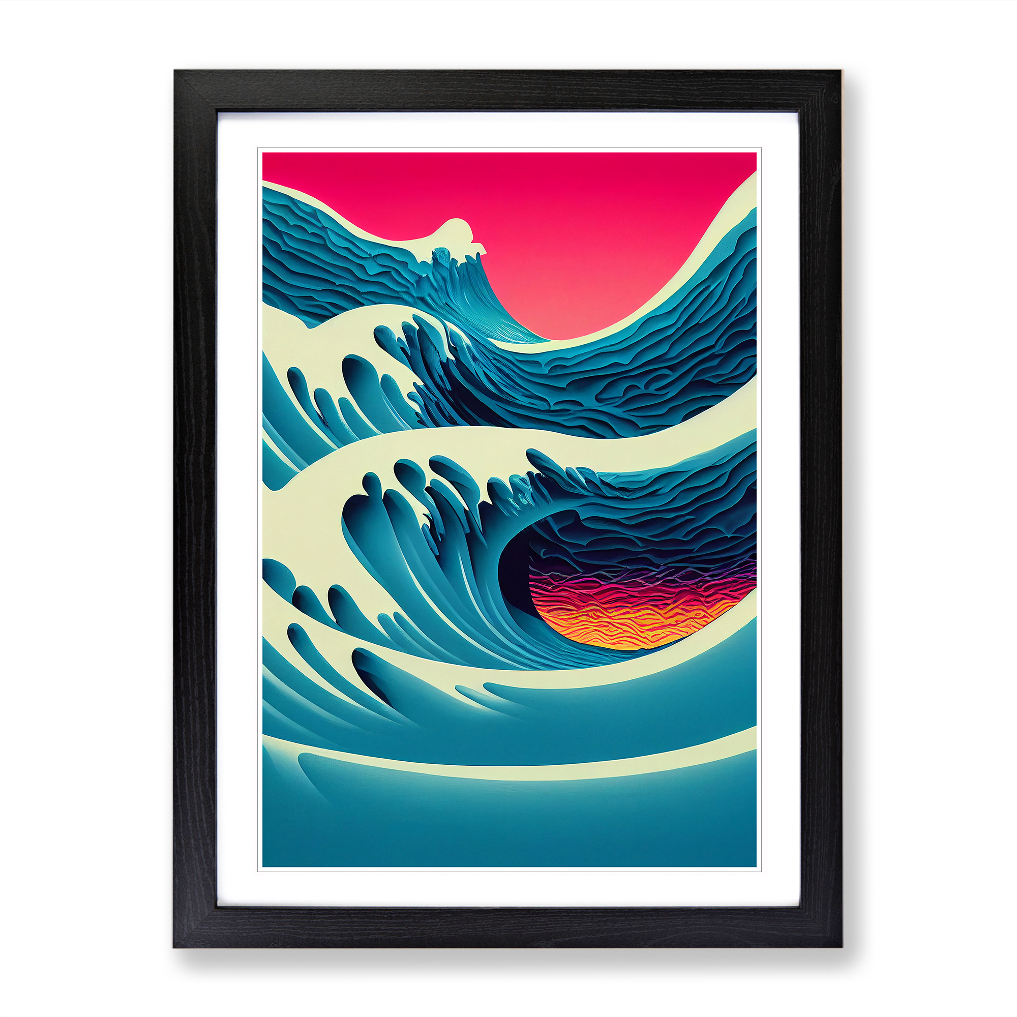 Sunset Ocean Wave Illustration No.1 Wall Art Print Framed Canvas Picture  Poster