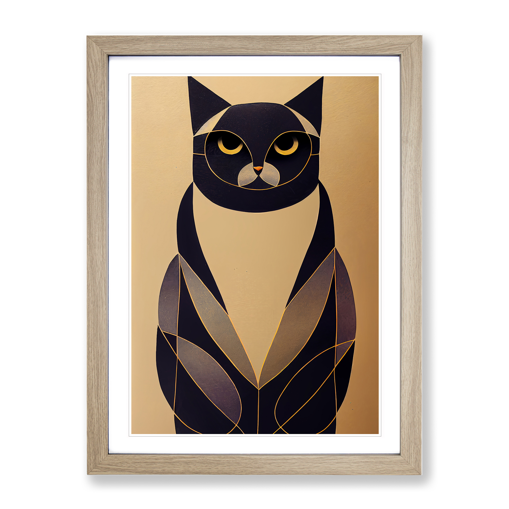 Cat Art Deco No.3 Wall Art Print Framed Canvas Picture Poster Home Decor