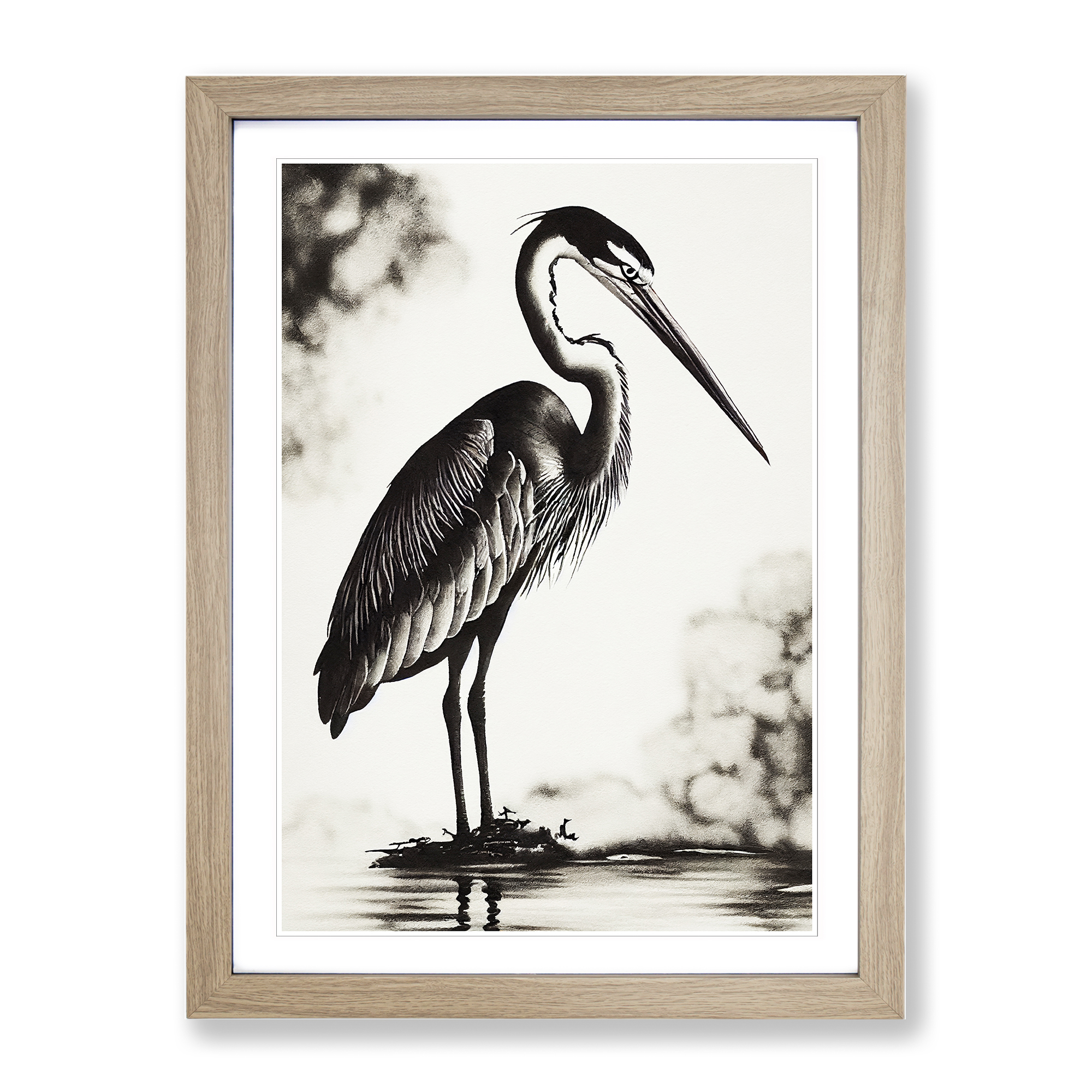 Heron Ink Wash Framed Canvas Wall Art Print Poster Picture, Home Decor - Picture 6 of 8
