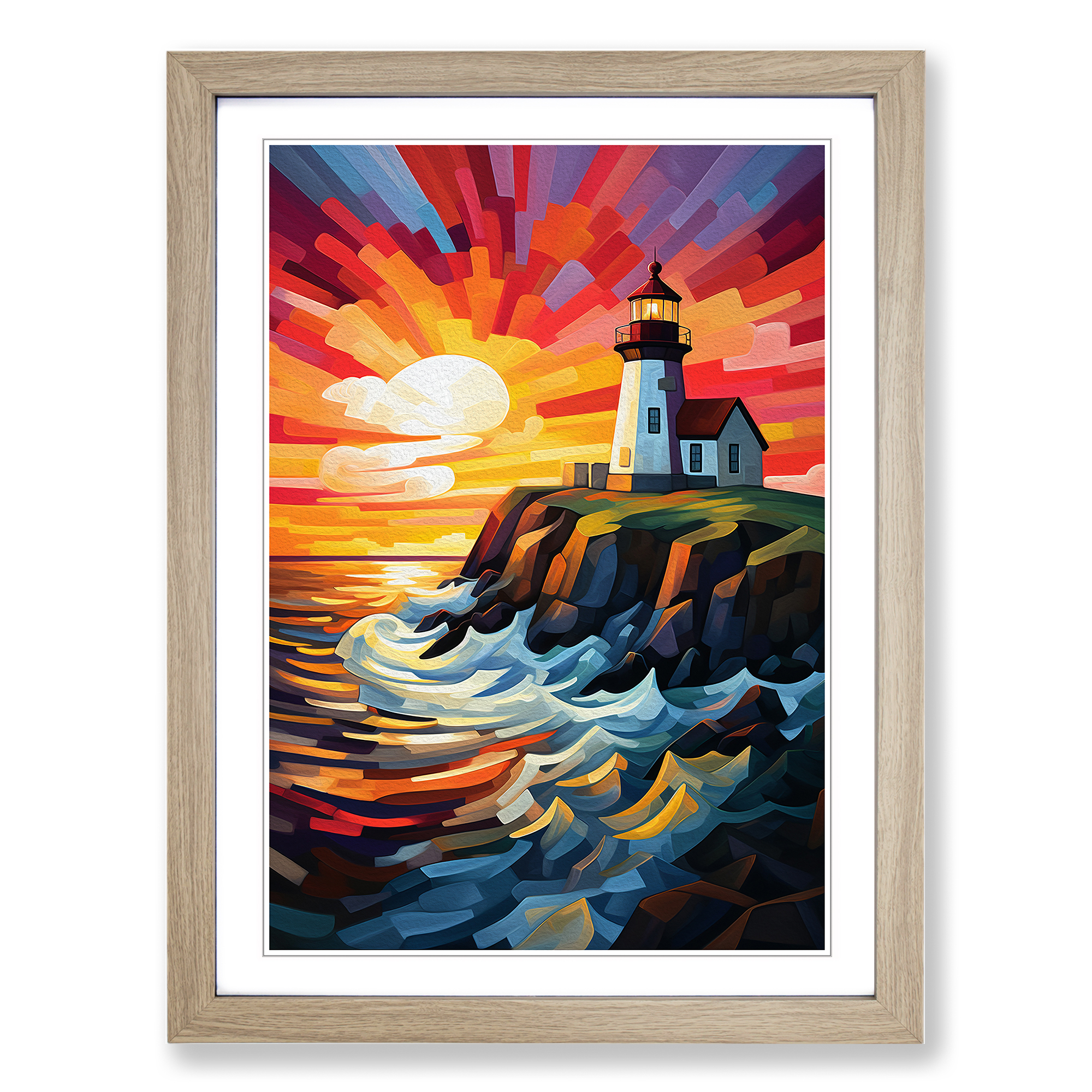 Leuchtturm Kubismus Wandbild Kunstdruck gerahmt Leinwand Bild Poster Deko Wohnzimmer - Bild 6 von 8