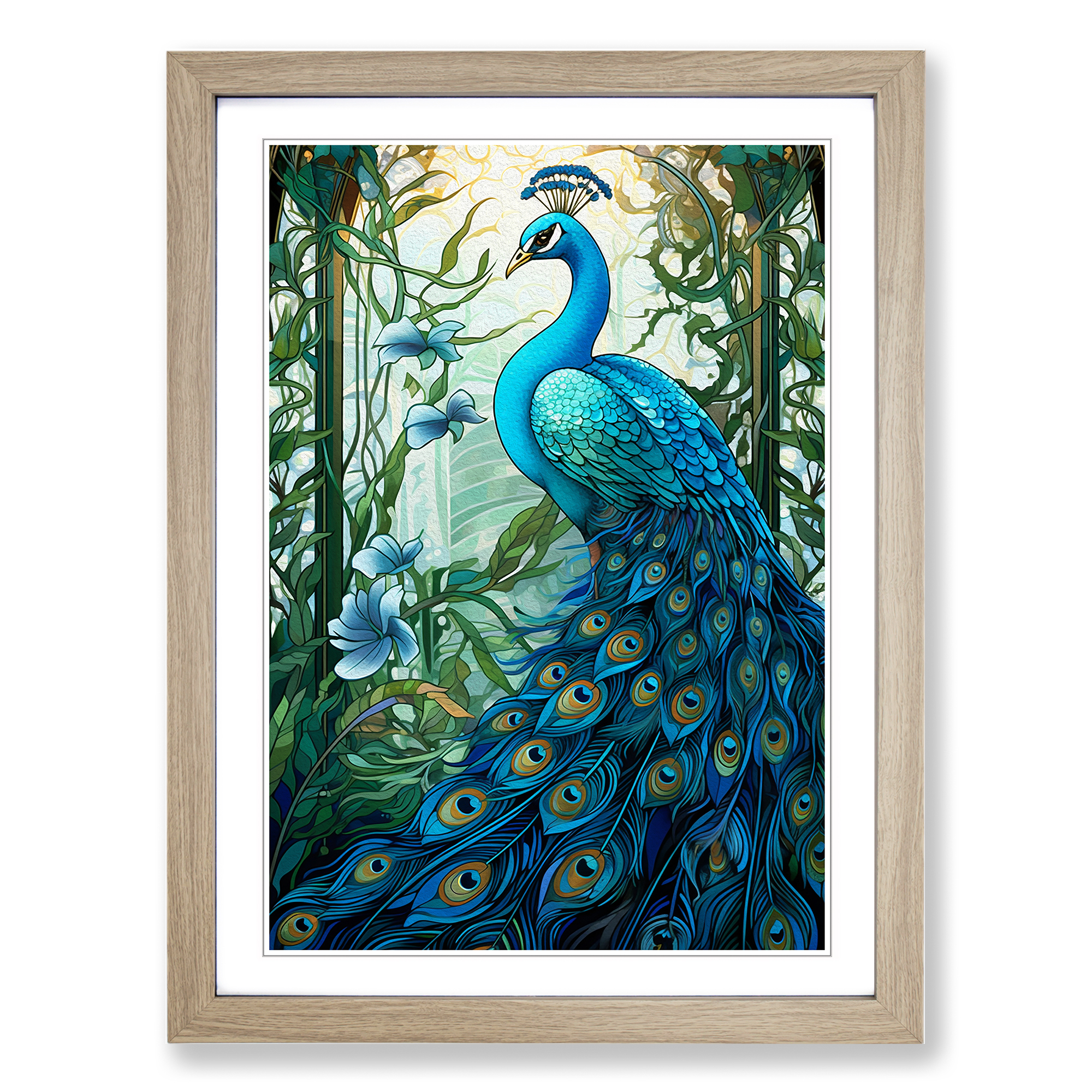 Peacock Nouveau No.2 Framed Canvas Wall Art Print Poster Picture, Home Decor-image