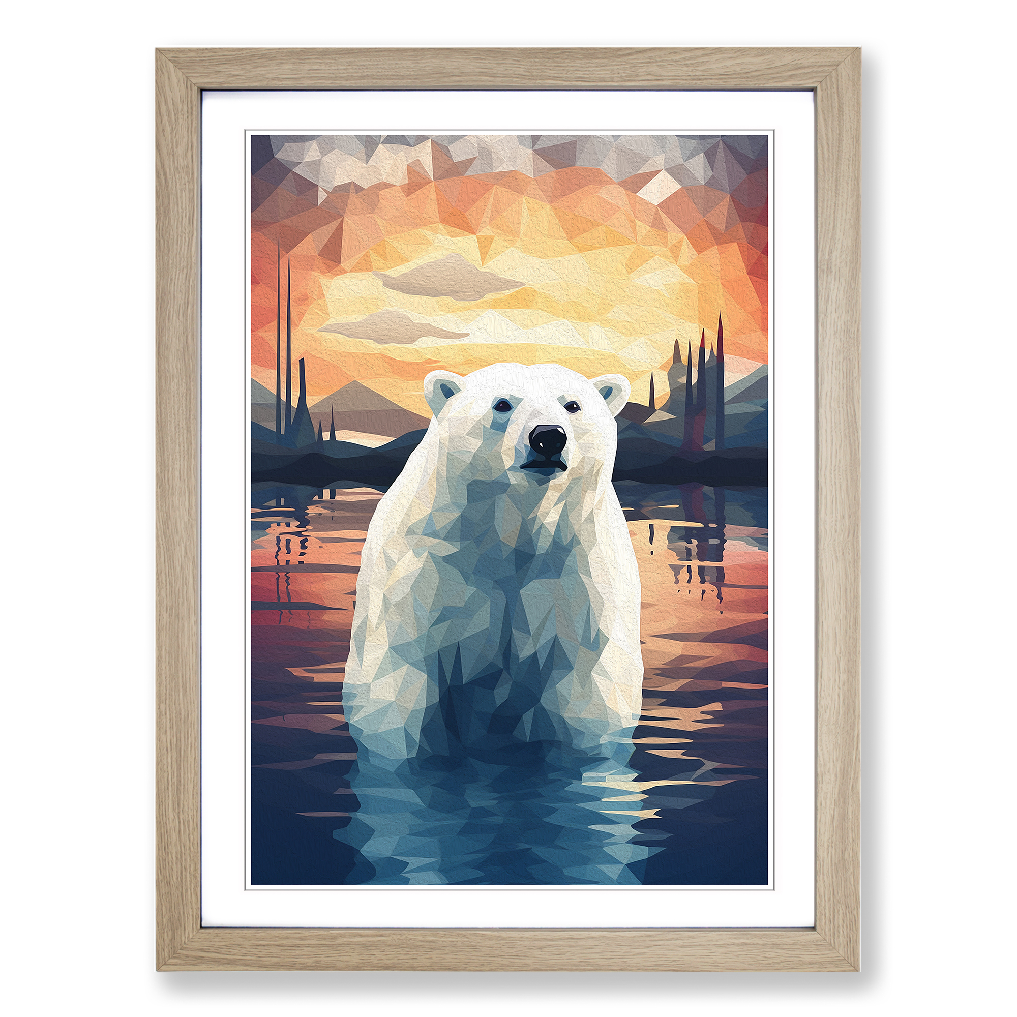 Polar Bear Geometric No 3 Framed Canvas Wall Art Print Poster Picture  -image