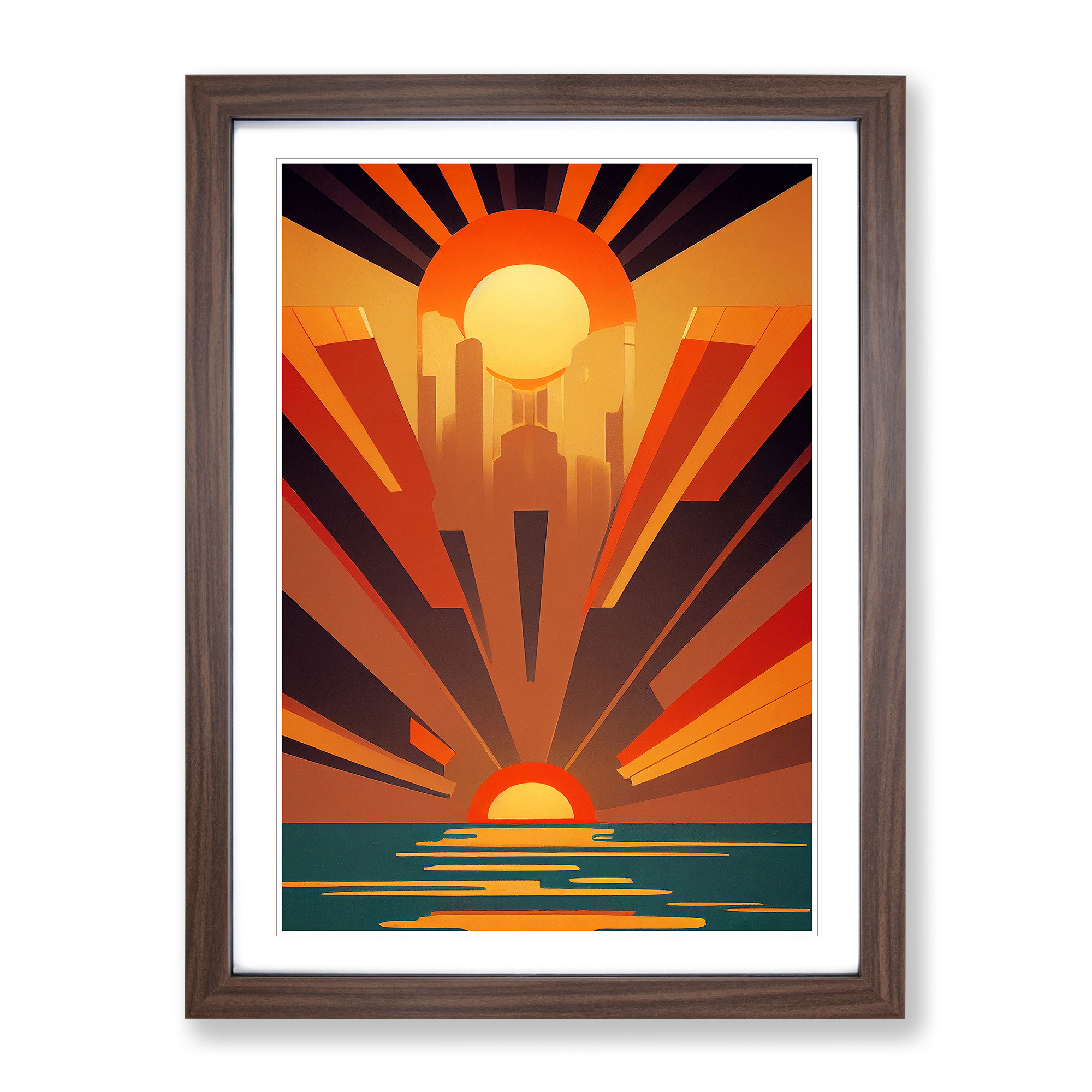 Art Deco Ocean Sunset No.1 Canvas Wall Art Print Framed Picture Dining Room