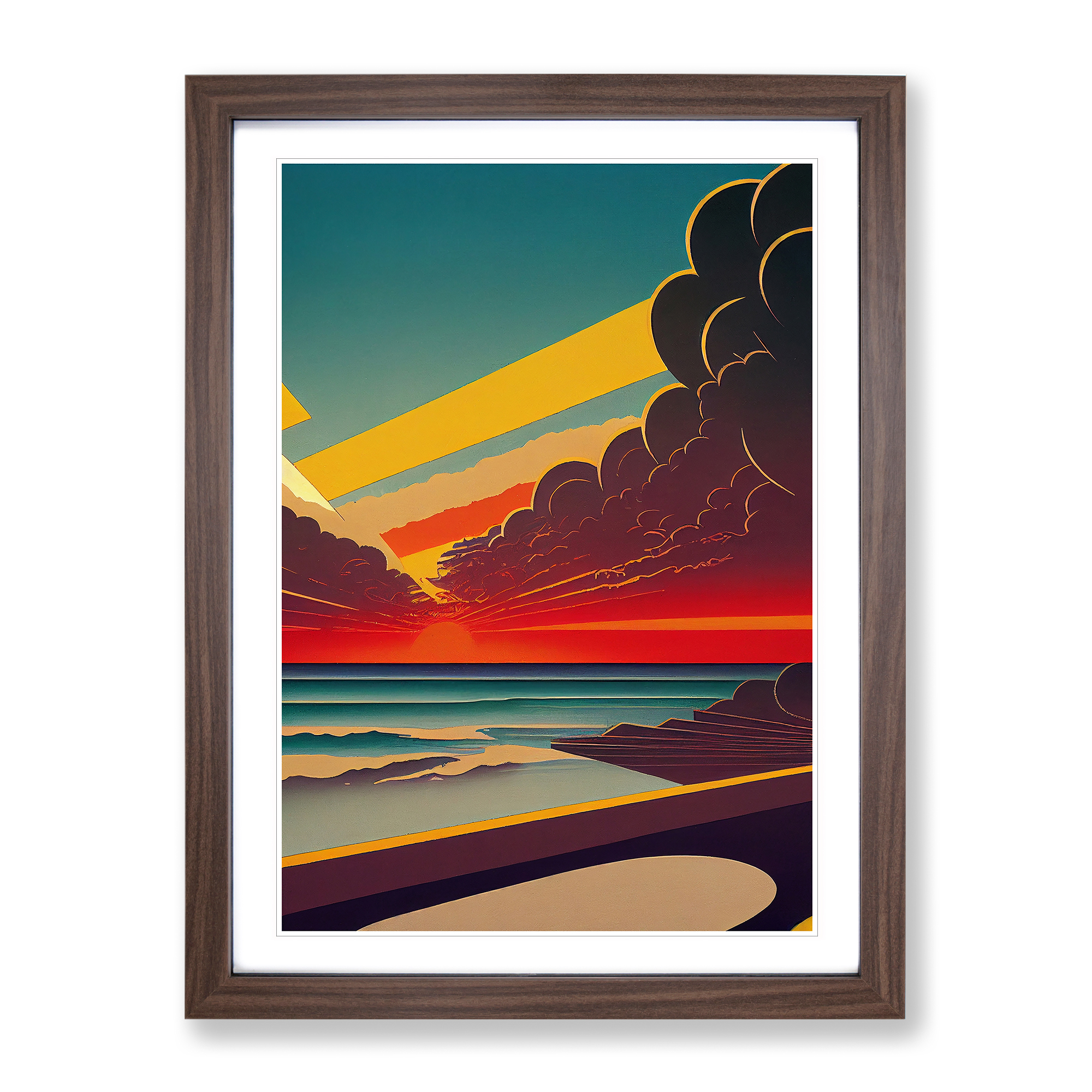 Art Deco Ocean Sunset No.3 Wall Art Print Framed Canvas Picture Poster 