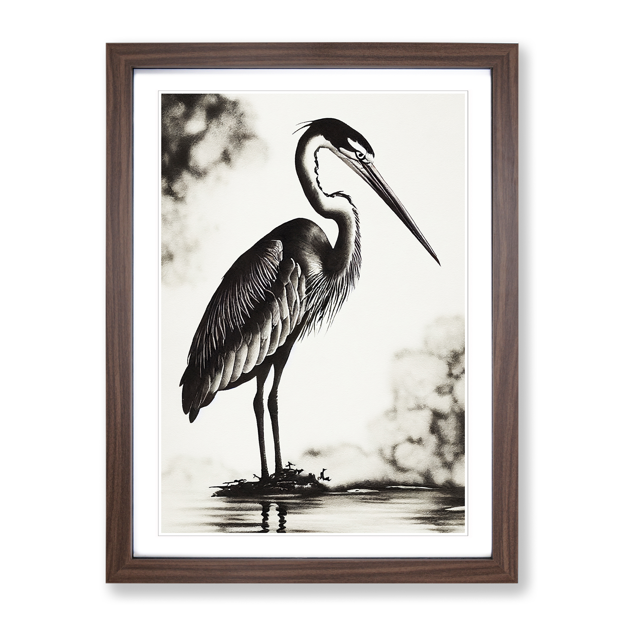Heron Ink Wash Framed Canvas Wall Art Print Poster Picture, Home Decor - Picture 7 of 8