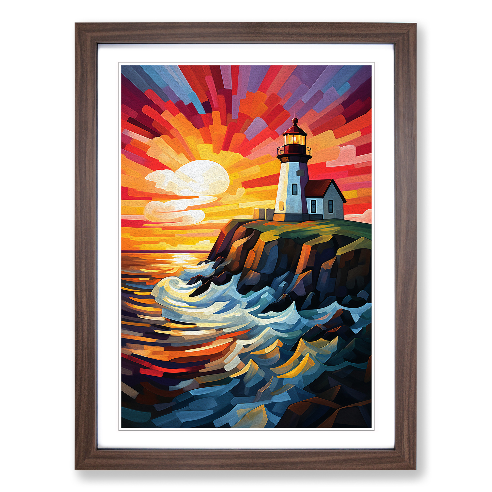 Leuchtturm Kubismus Wandbild Kunstdruck gerahmt Leinwand Bild Poster Deko Wohnzimmer - Bild 7 von 8