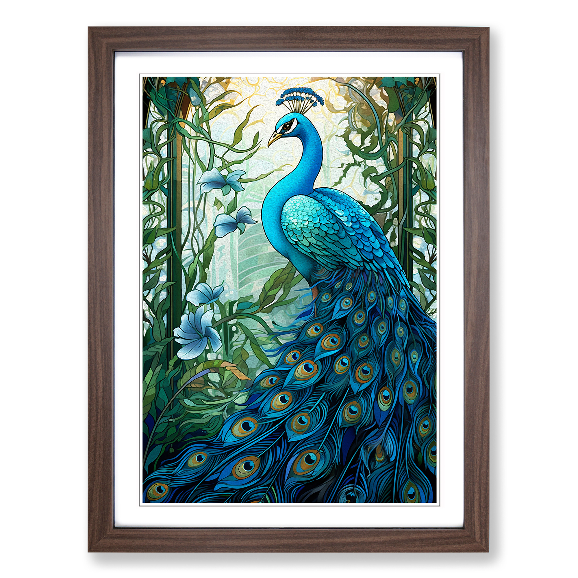 Peacock Nouveau No.2 Framed Canvas Wall Art Print Poster Picture, Home Decor-image