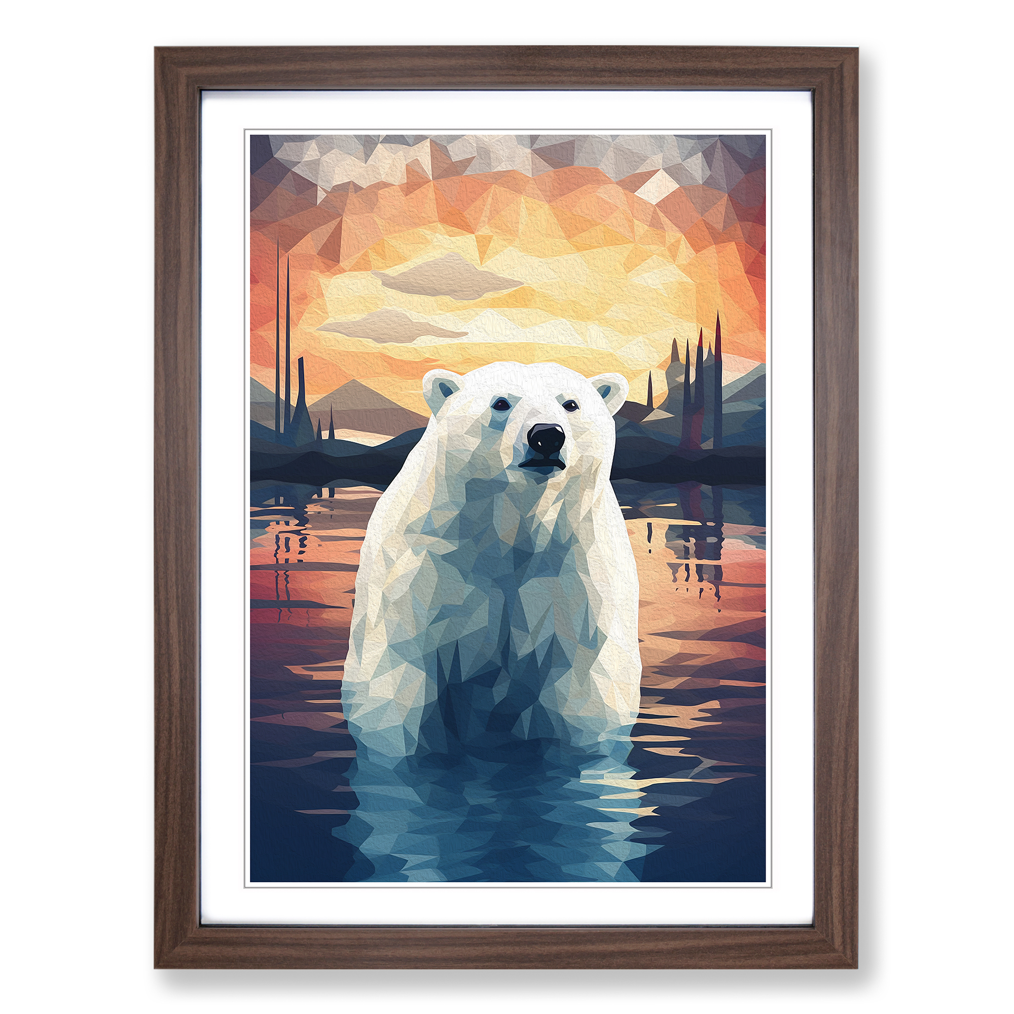 Polar Bear Geometric No 3 Framed Canvas Wall Art Print Poster Picture  -image