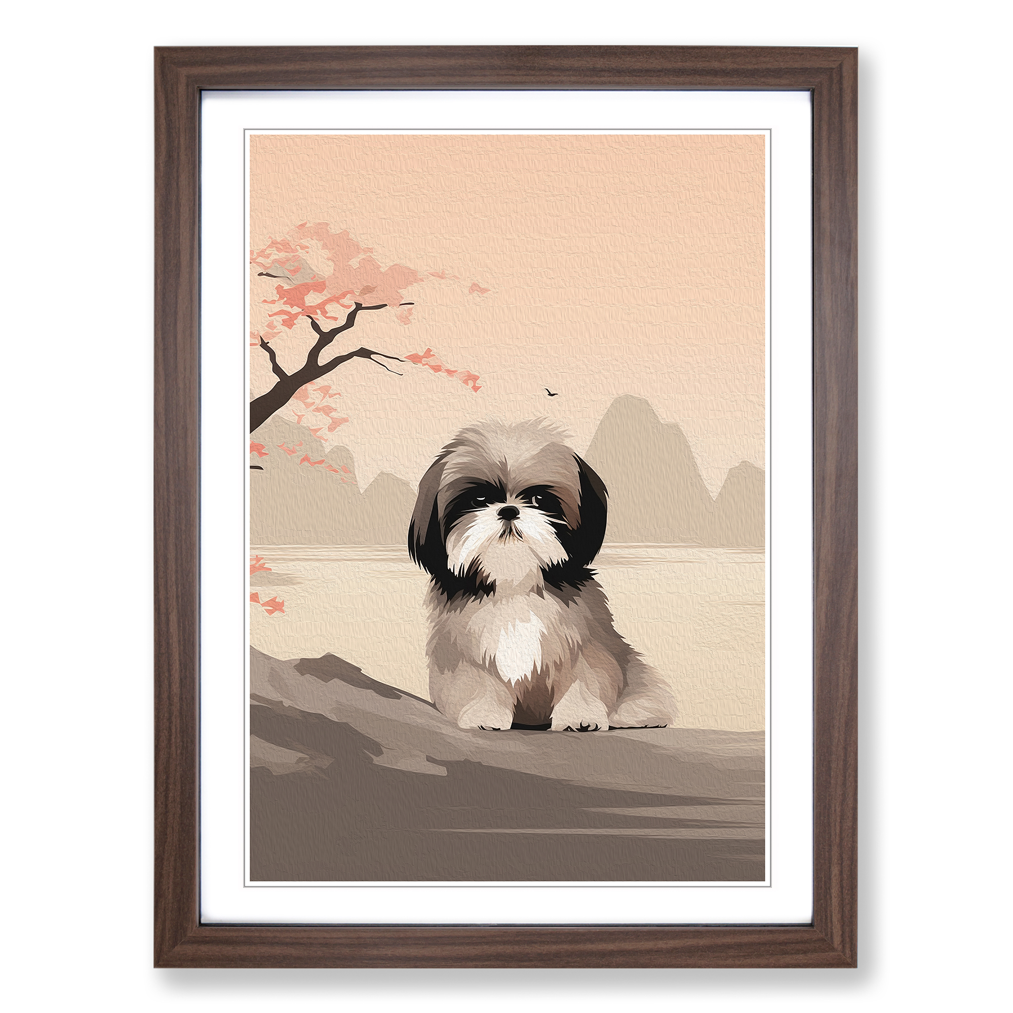 Shih Tzu Minimalismus Gerahmte Leinwand Wandbild Kunstdruck Poster Bild, Wohndeko - Bild 7 von 8