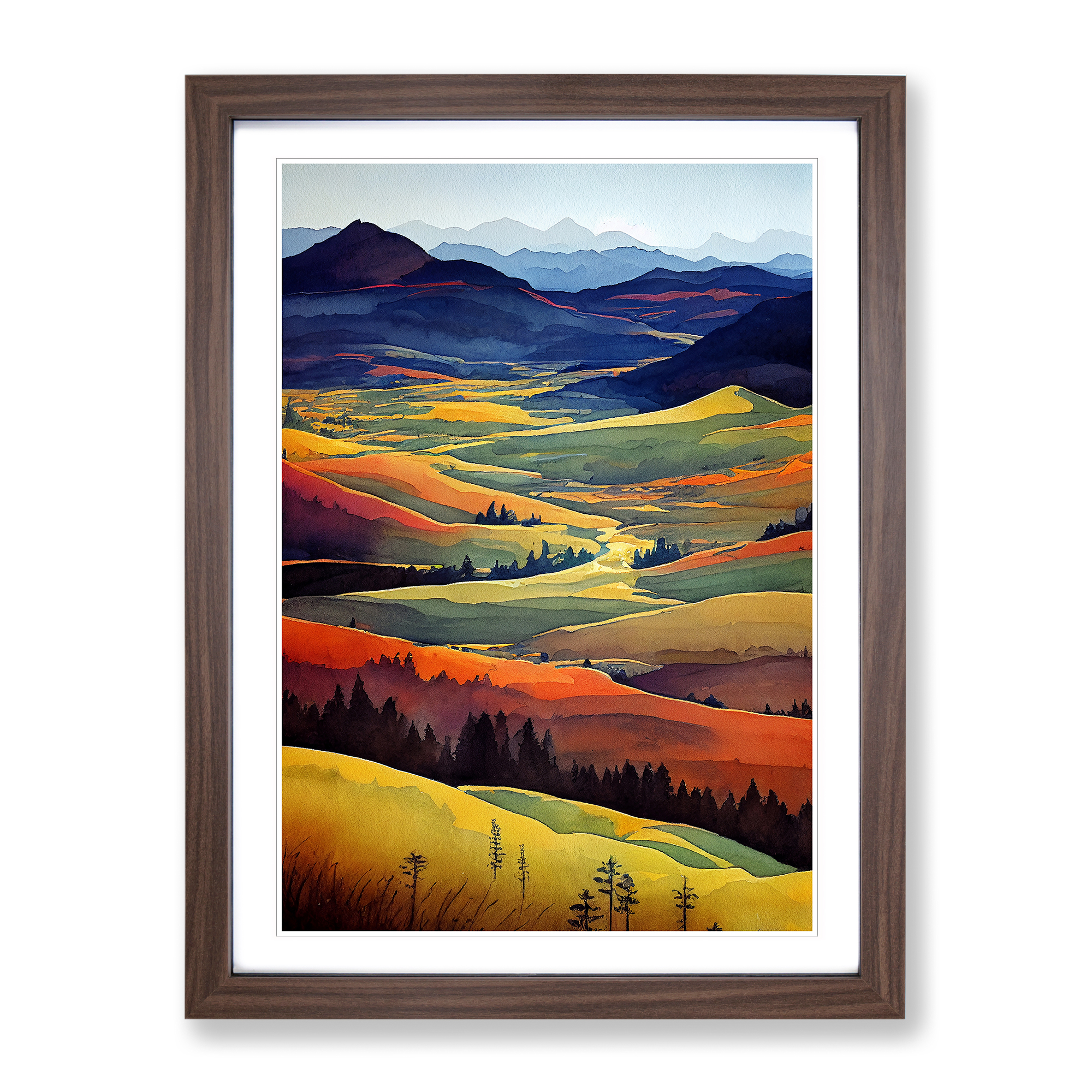 Watercolour Meadow Landscape No.4 Wall Art Print Framed Canvas Picture Poster