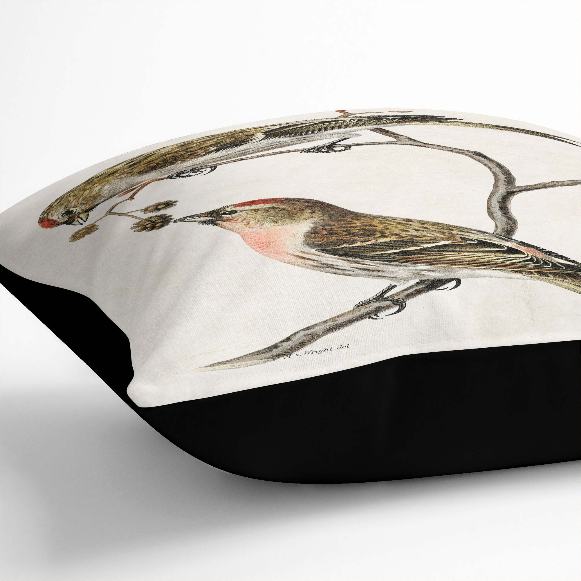 Plump Cushion Common Linnet Birds Animal Vintage Von Wright Scatter Throw Pillow - Picture 10 of 12