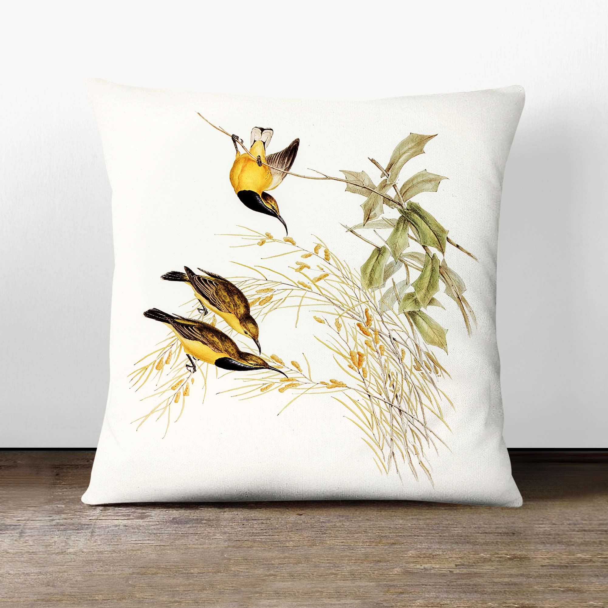 Plump Cushion Australian Sunbirds Flowers Elizabeth Gould Scatter Throw Pillow - Picture 5 of 12