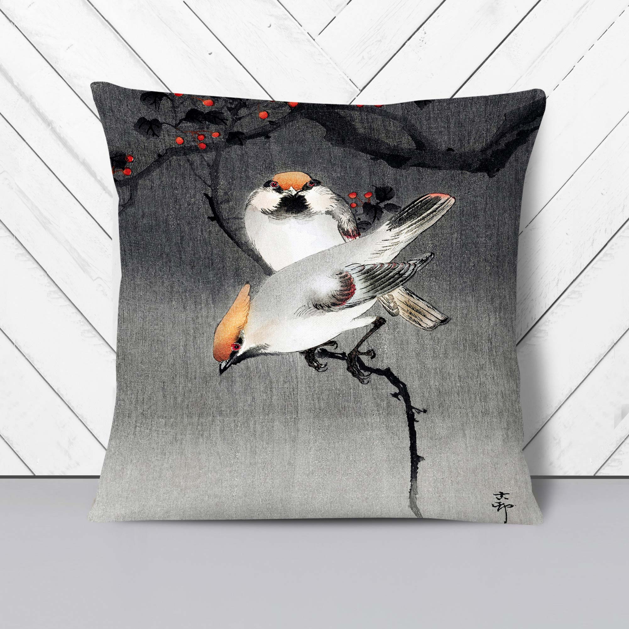 GREY GOOSE Great Geese in Flight Animal Bird Ohara Koson 1 x Soft Cushion Cover Sofa Pillow 
