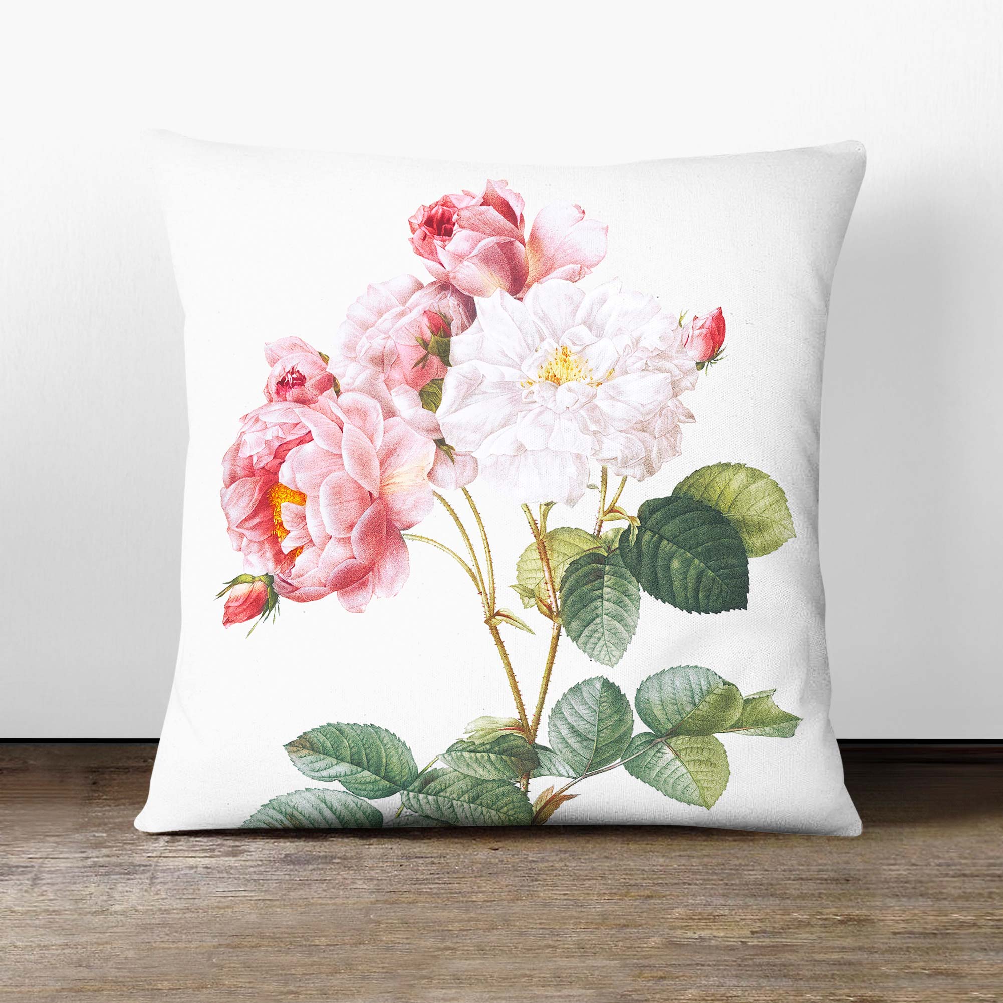 Plump Cushion Damask Roses in Pink Flowers Pierre-Joseph Redoute Scatter Pillow - Picture 5 of 12